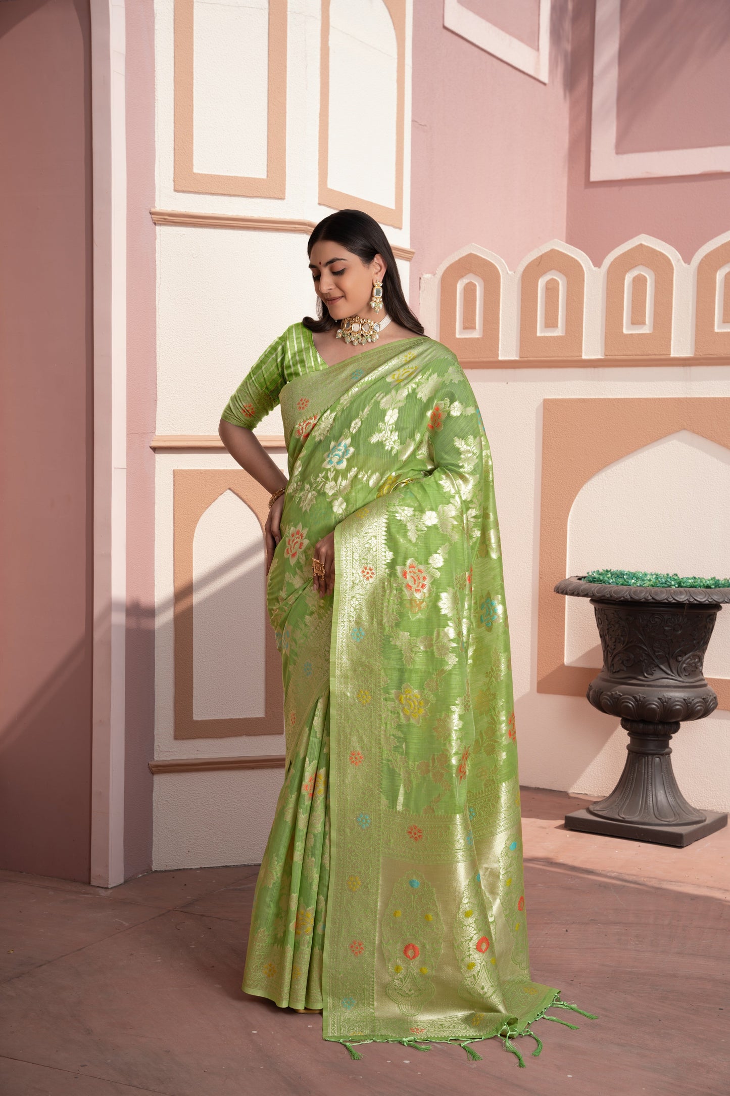 Dhiyona GR Women's Riddhi Green Cotton Silk Saree
