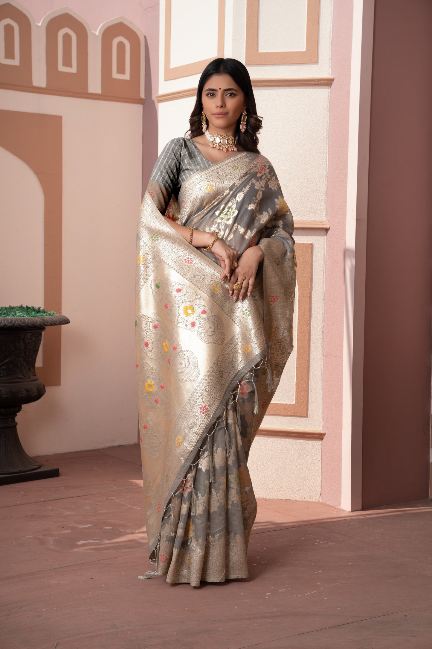 Dhiyona GR Women's Riddhi Grey Cotton Silk Saree