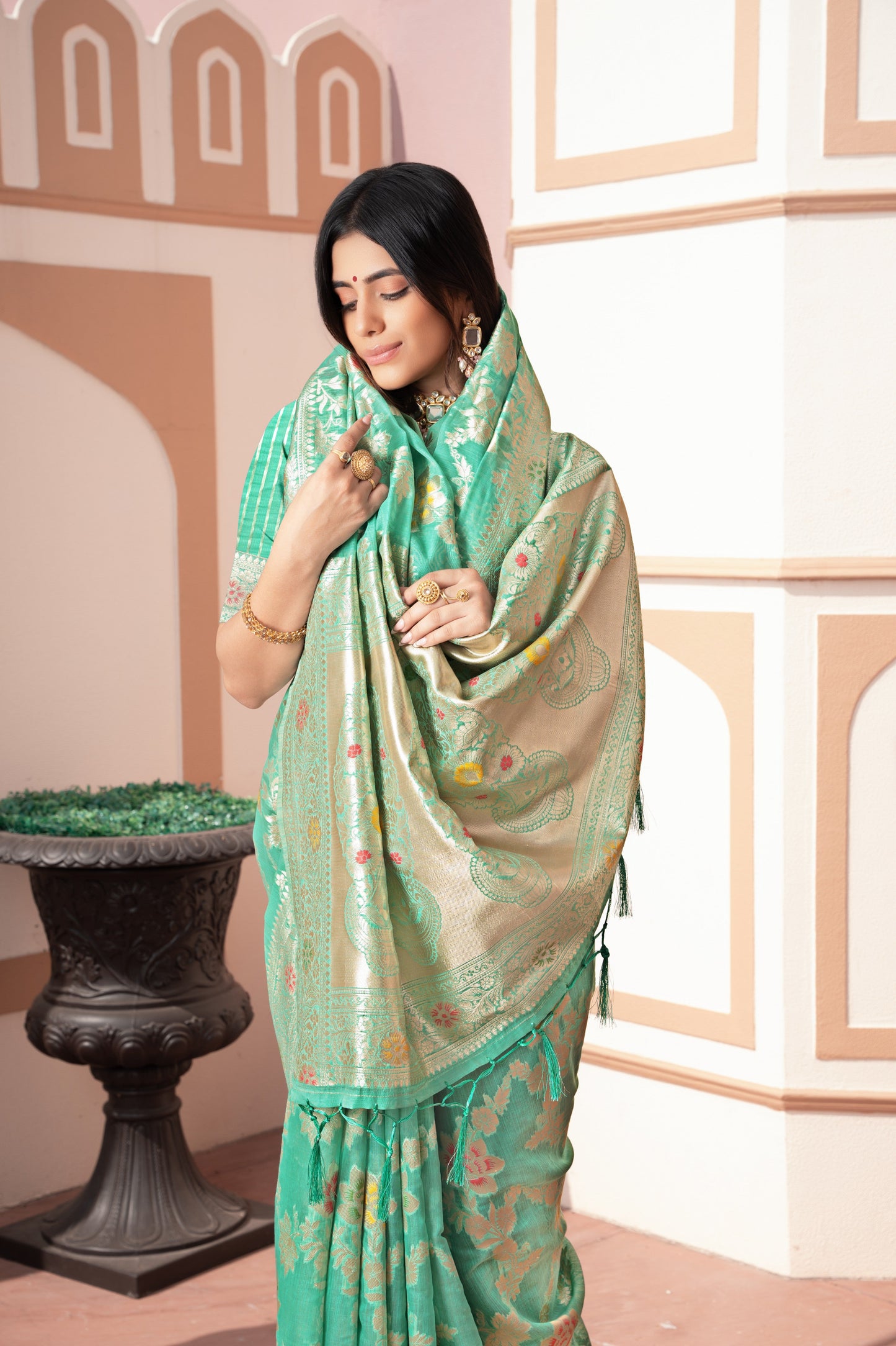Dhiyona GR Women's Riddhi Sea Green Cotton Silk Saree