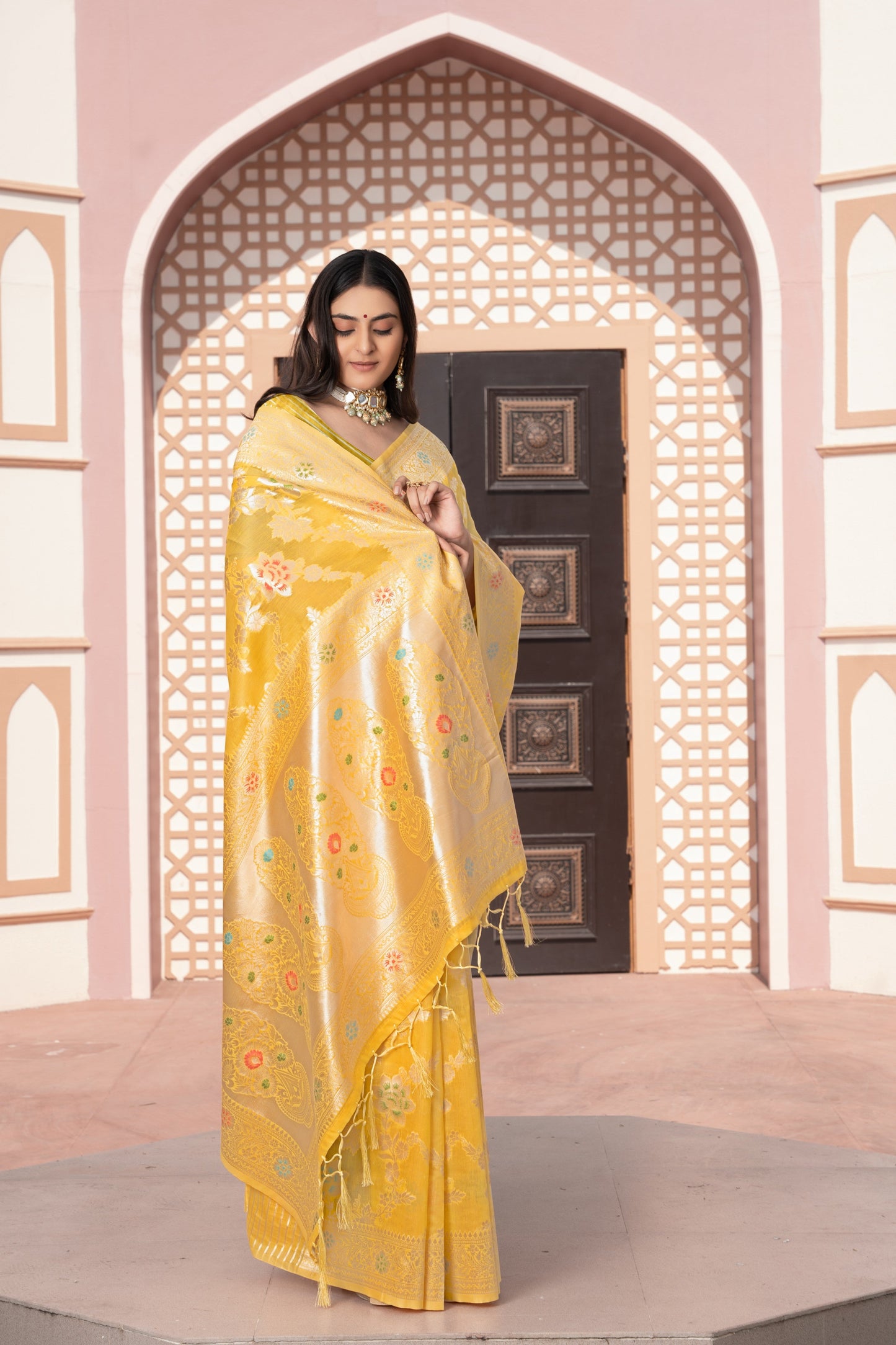 Dhiyona GR Women's Riddhi Yellow Cotton Silk Saree