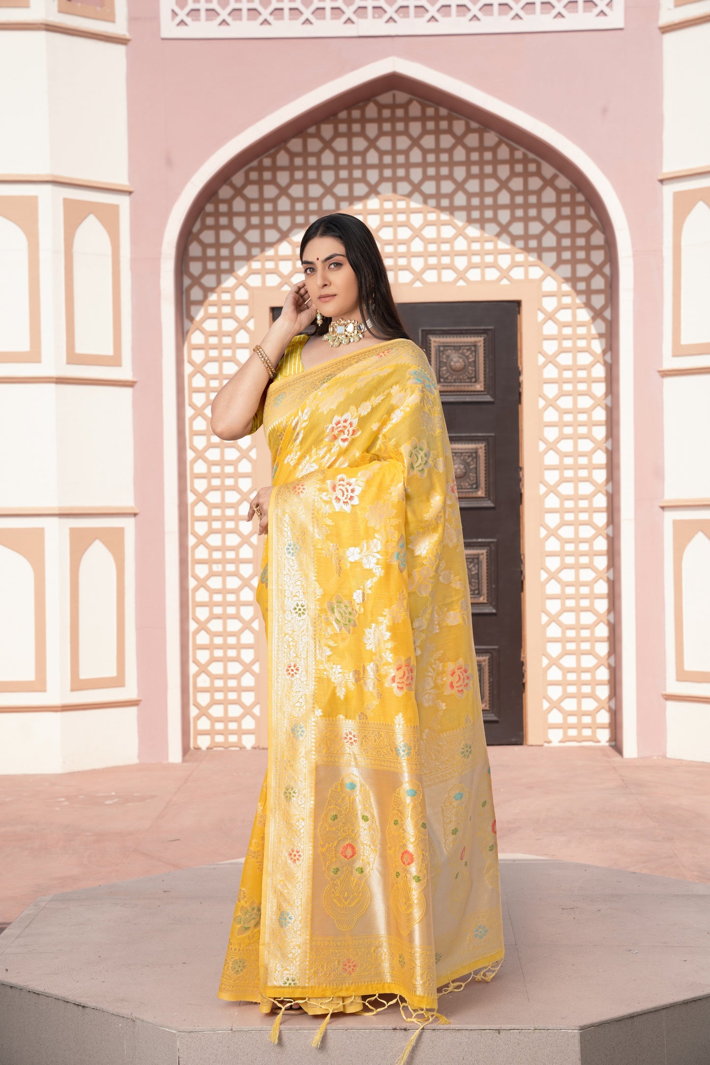 Dhiyona GR Women's Riddhi Yellow Cotton Silk Saree