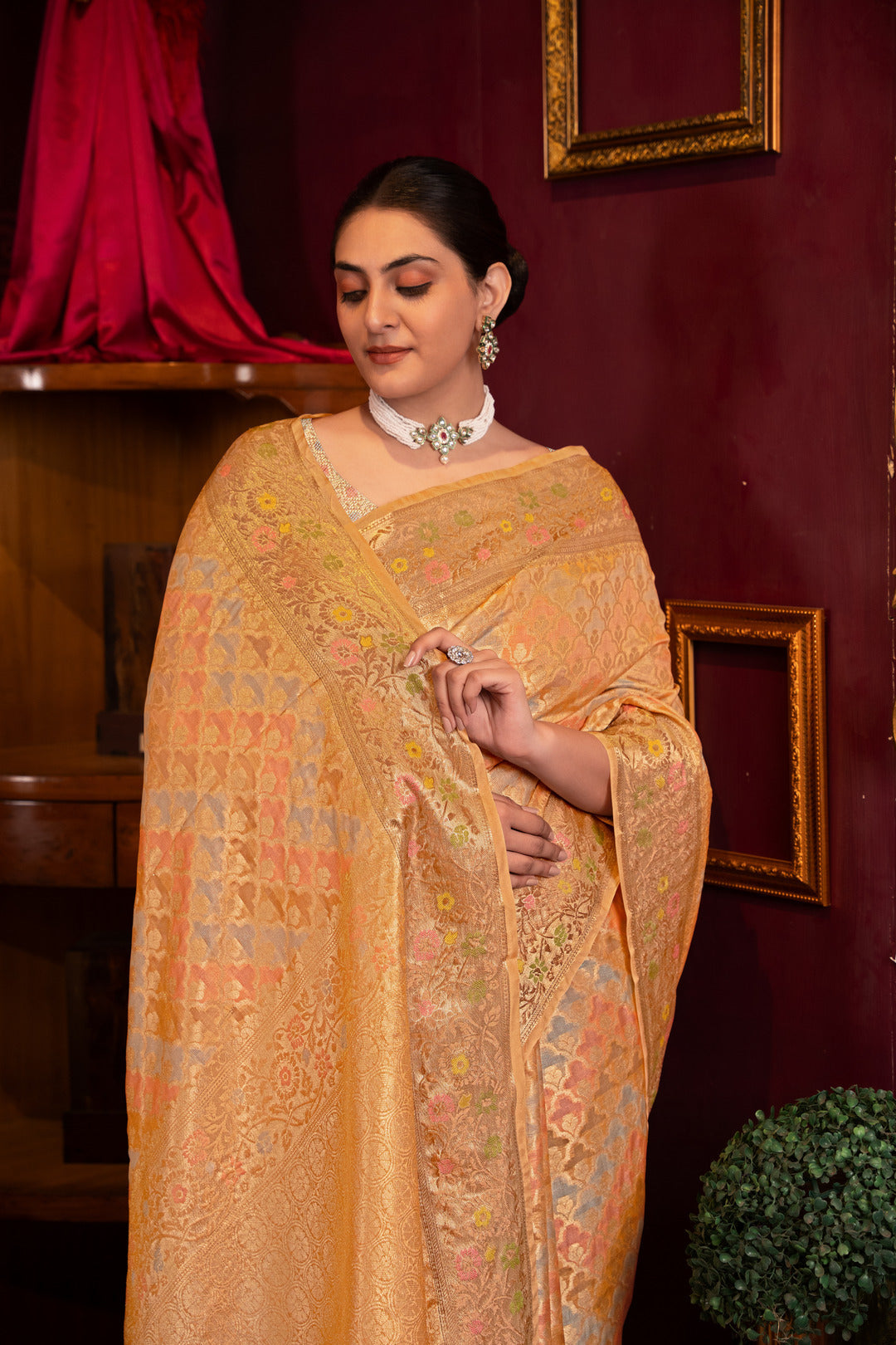Dhiyona GR Women's Riona Orange Organza Silk Woven Saree