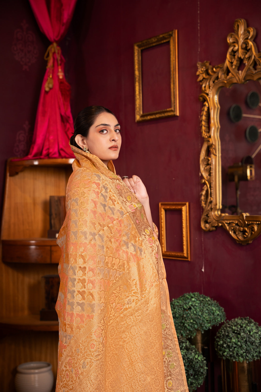 Dhiyona GR Women's Riona Orange Organza Silk Woven Saree