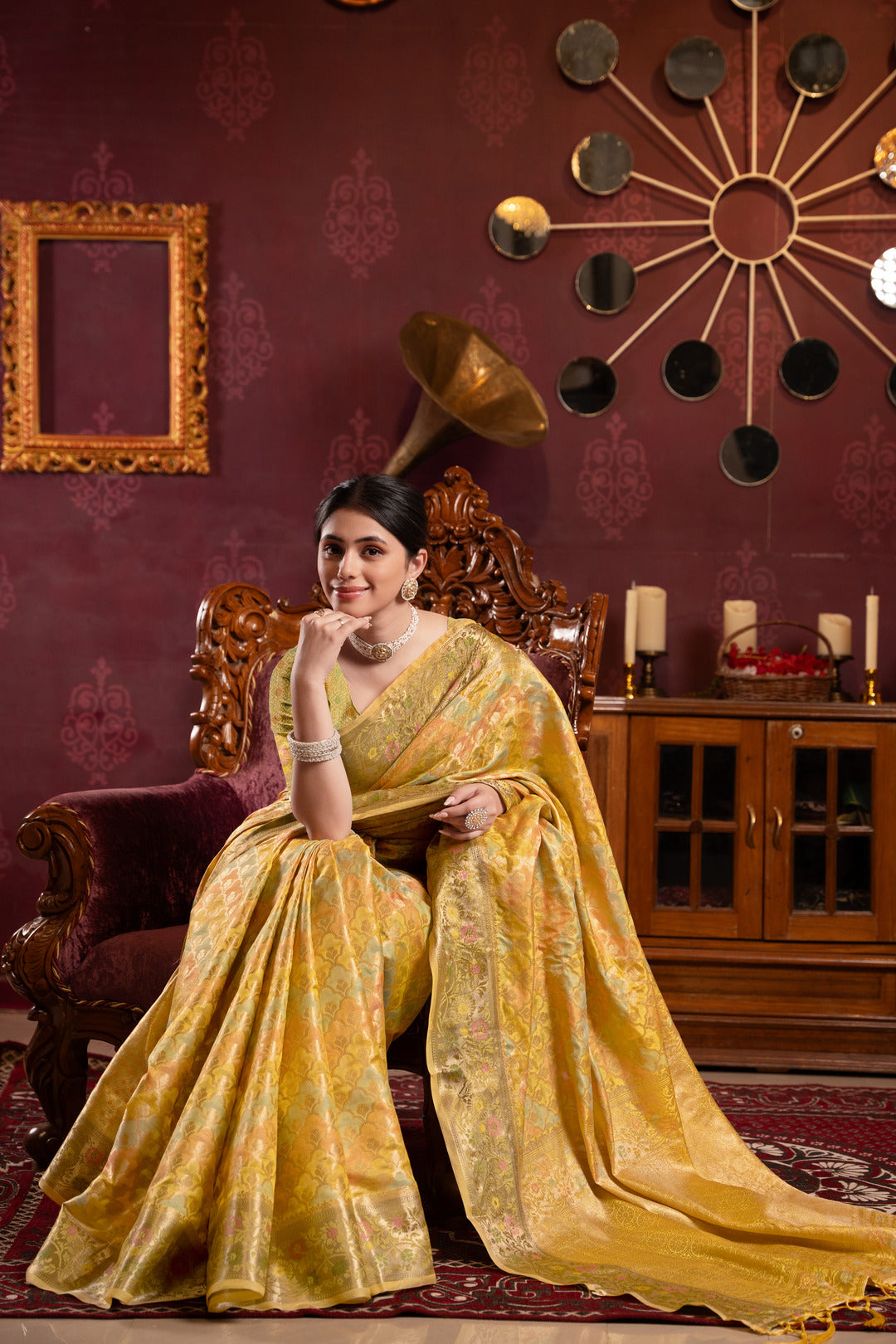 Dhiyona GR Women's Riona Yellow Organza Silk Woven Saree