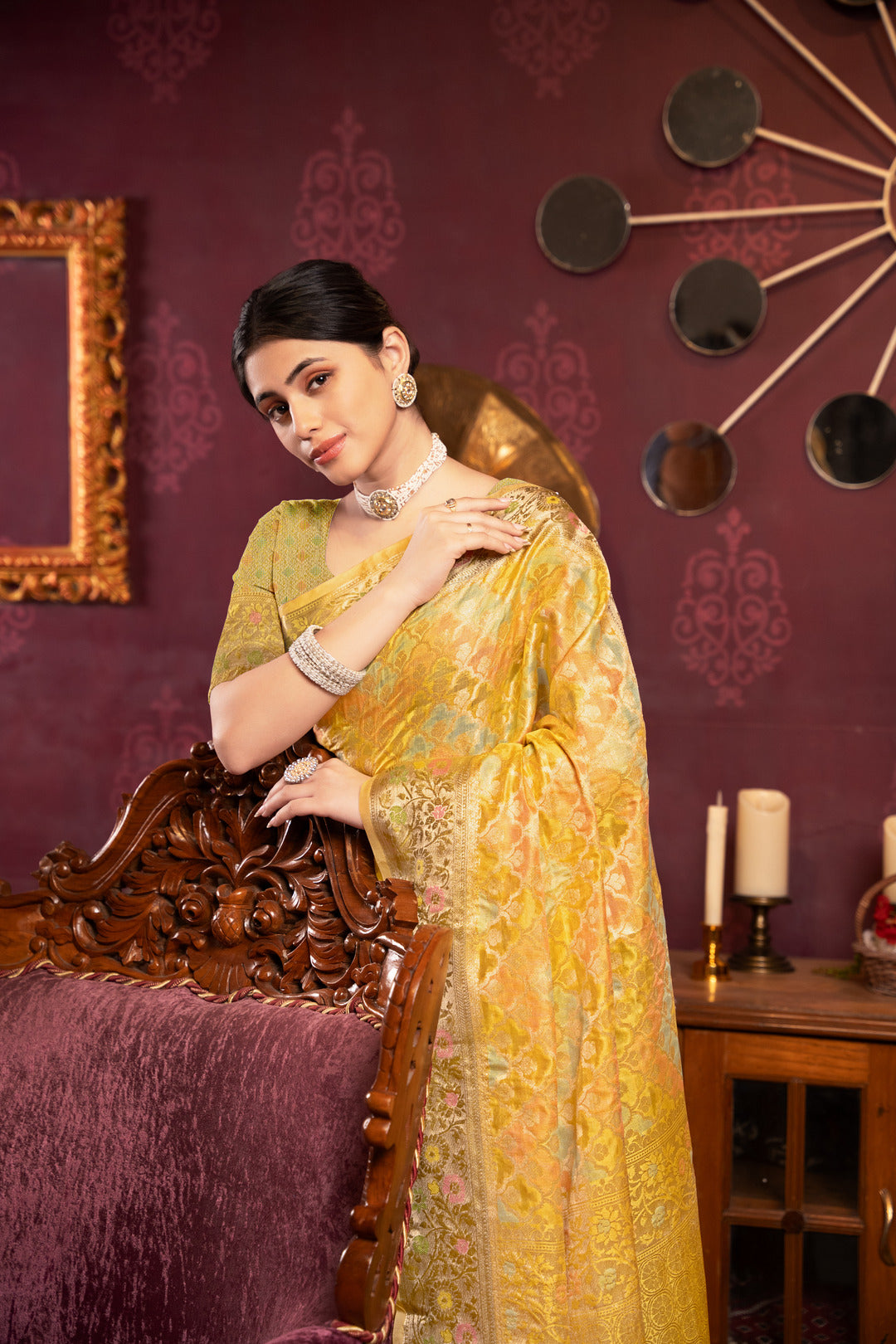 Dhiyona GR Women's Riona Yellow Organza Silk Woven Saree