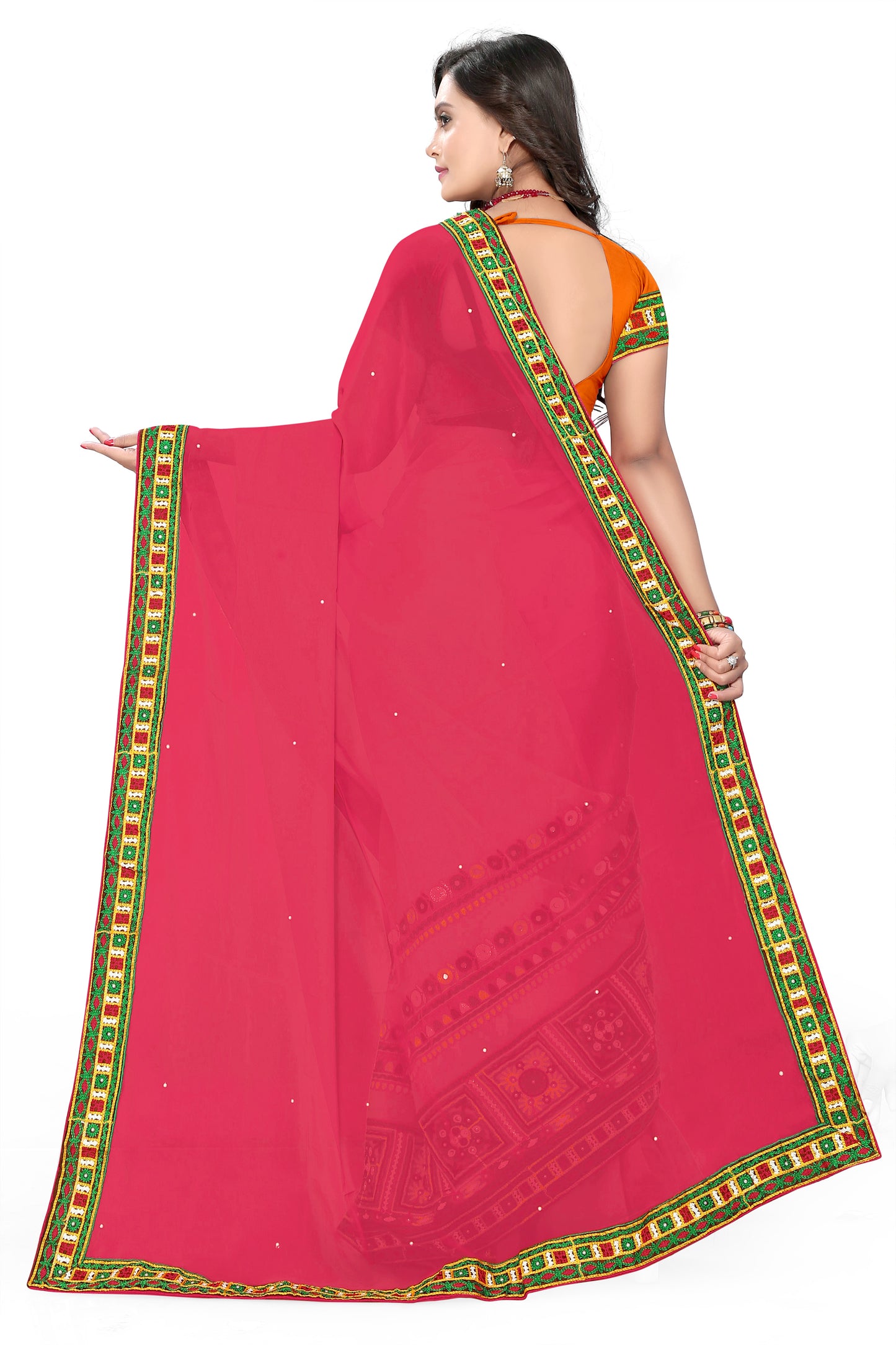 Dhiyona RV Women's Designer Half & Half Georgette Embroidery Work Saree With Blouse ( KVD11 )