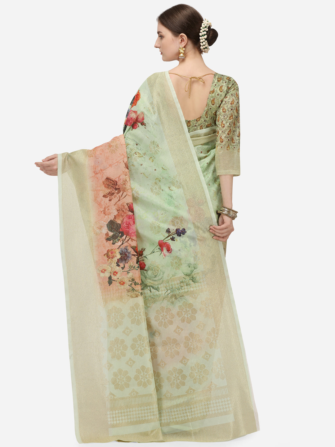 Dhiyona RV Women's Banarasi Jacquard Zari Weaving Digital Printed Saree ( KVD1139 )