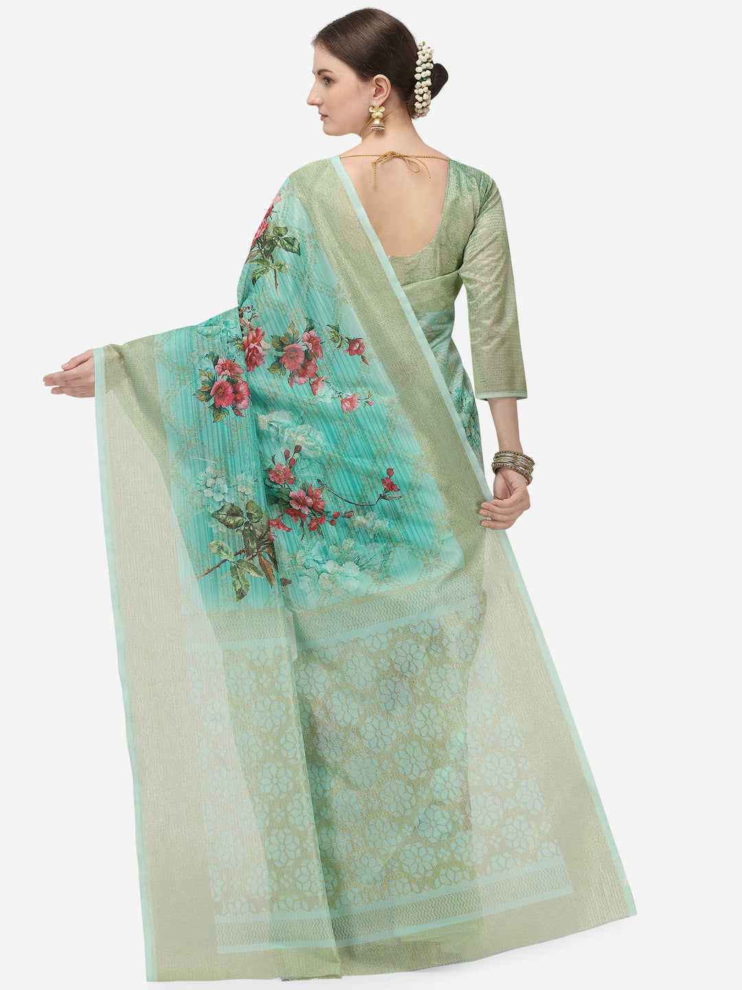 Dhiyona RV Women's Banarasi Jacquard Zari Weaving Digital Printed Saree ( KVD1140 )