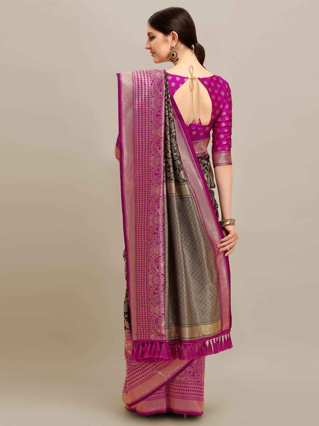 Dhiyona RV Women's Banarasi Silk With silver Zari weaving Saree ( KVD1182 )