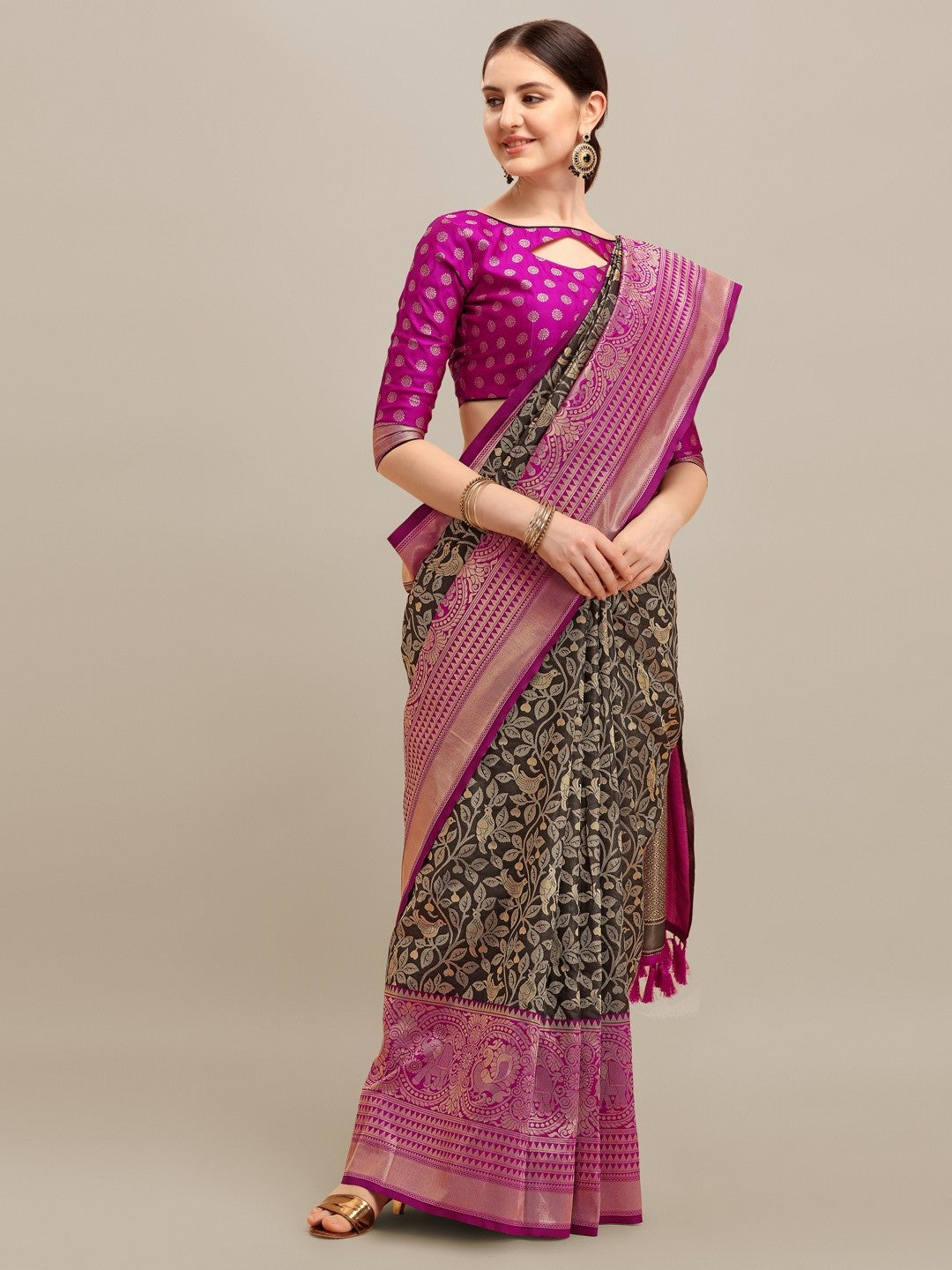 Dhiyona RV Women's Banarasi Silk With silver Zari weaving Saree ( KVD1182 )
