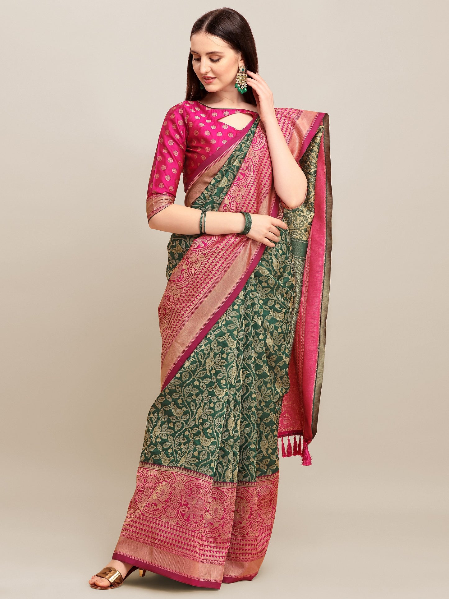 Dhiyona RV Women's Banarasi Silk With silver Zari weaving Saree ( KVD1183 )