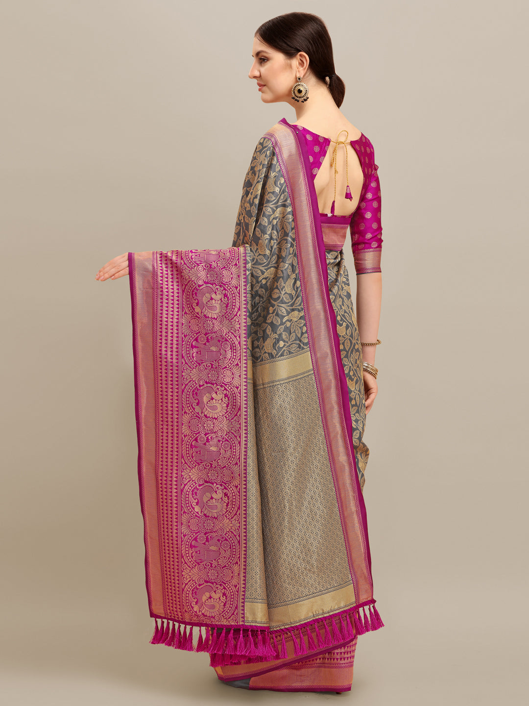 Dhiyona RV Women's Banarasi Silk With silver Zari weaving Saree ( KVD1184 )