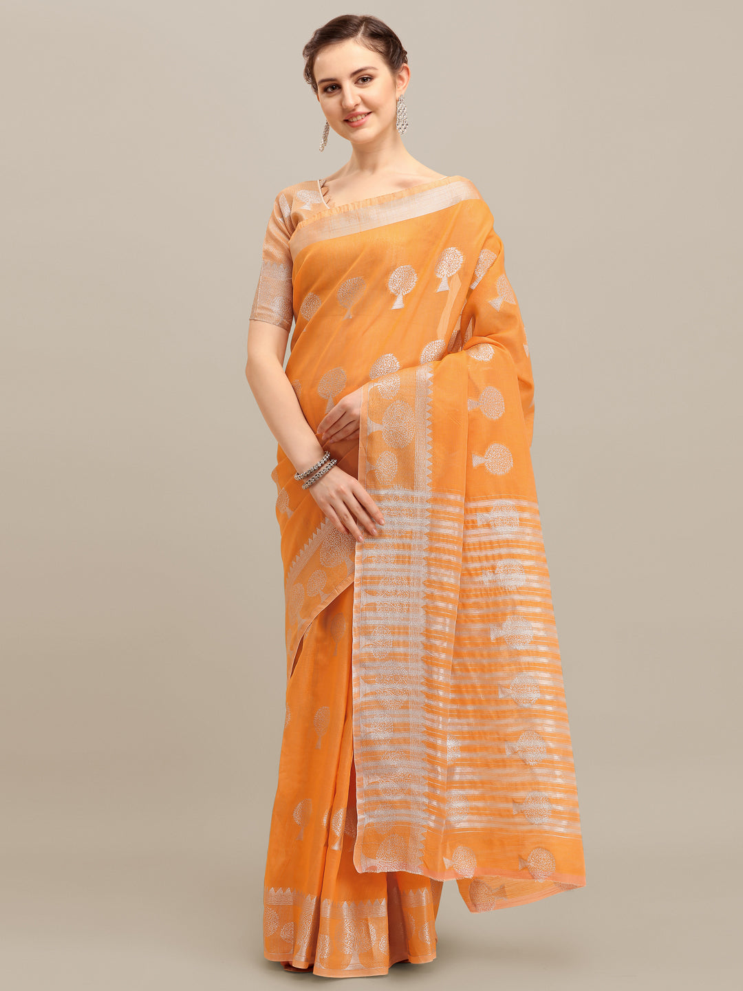 Dhiyona RV Women's Banarasi Cotton Silk With Silver Zari weaving Saree ( KVD1199 )