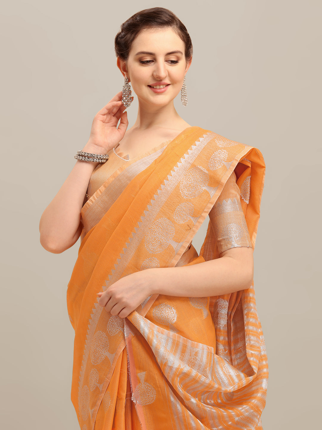 Dhiyona RV Women's Banarasi Cotton Silk With Silver Zari weaving Saree ( KVD1199 )