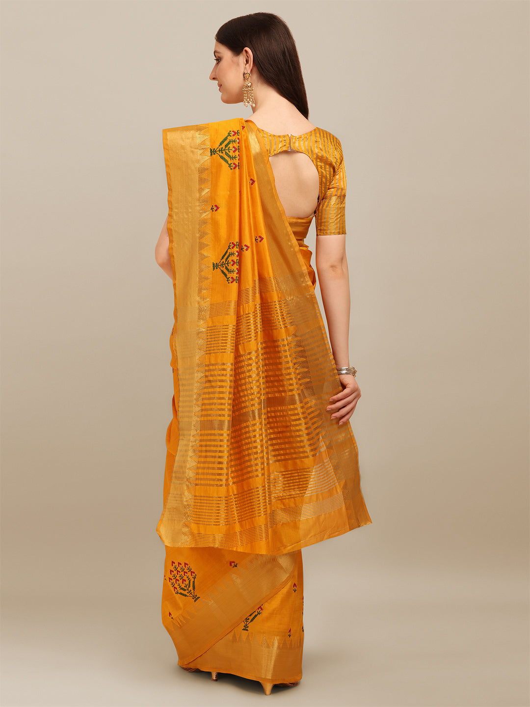 Dhiyona RV Women's Assam Silk Colorful Thread Embroidered Saree ( KVD1225 )