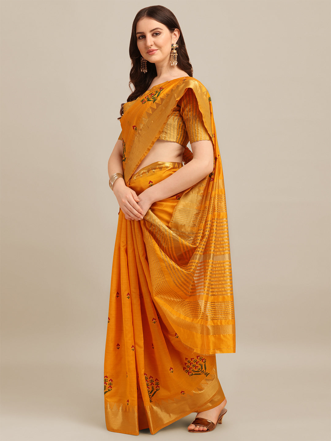 Dhiyona RV Women's Assam Silk Colorful Thread Embroidered Saree ( KVD1225 )