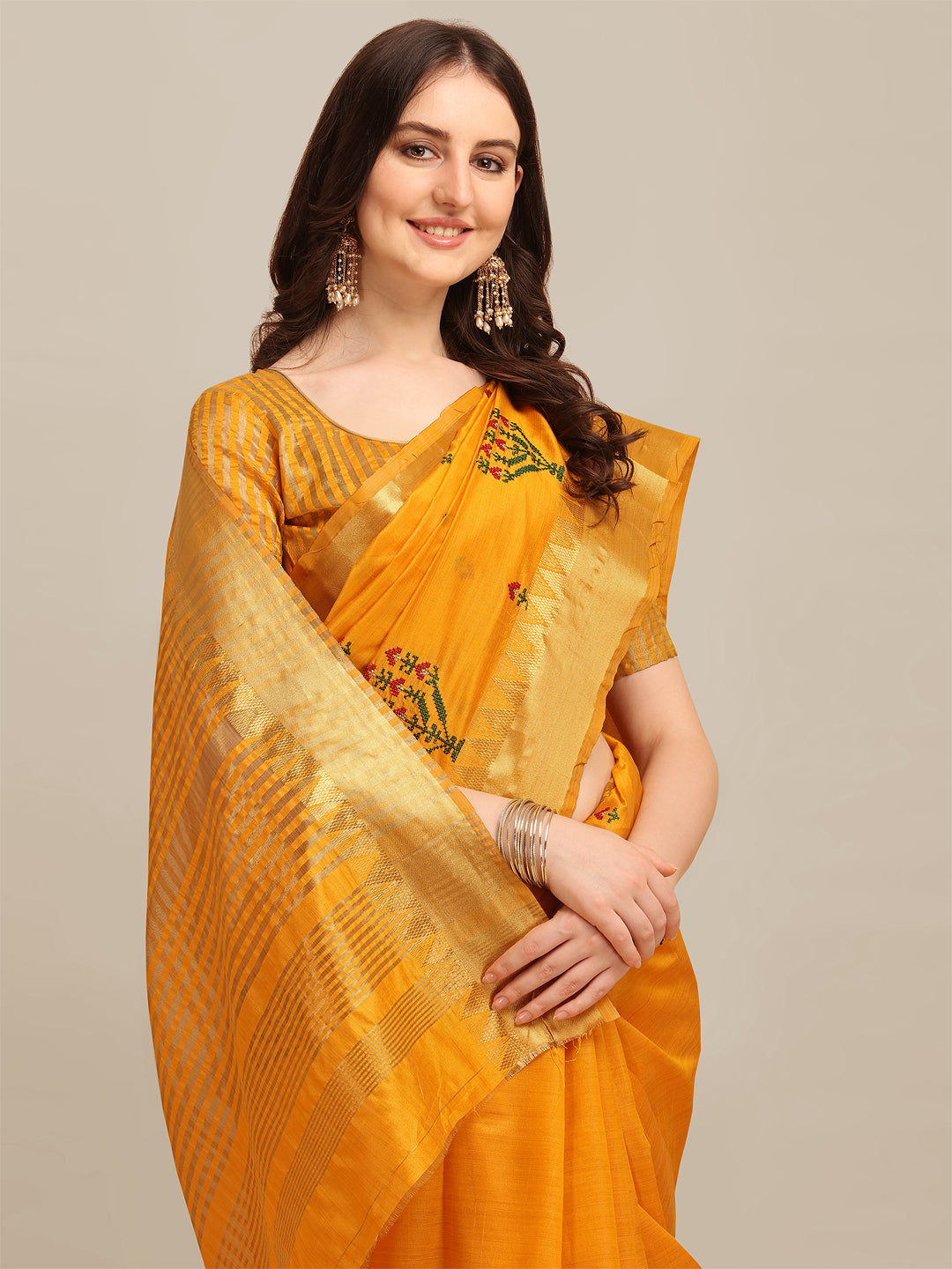 Dhiyona RV Women's Assam Silk Colorful Thread Embroidered Saree ( KVD1225 )