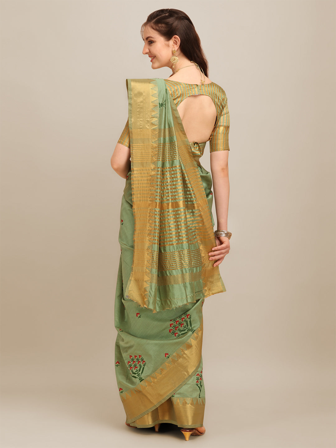 Dhiyona RV Women's Assam Silk Colorful Thread Embroidered Saree ( KVD1226 )