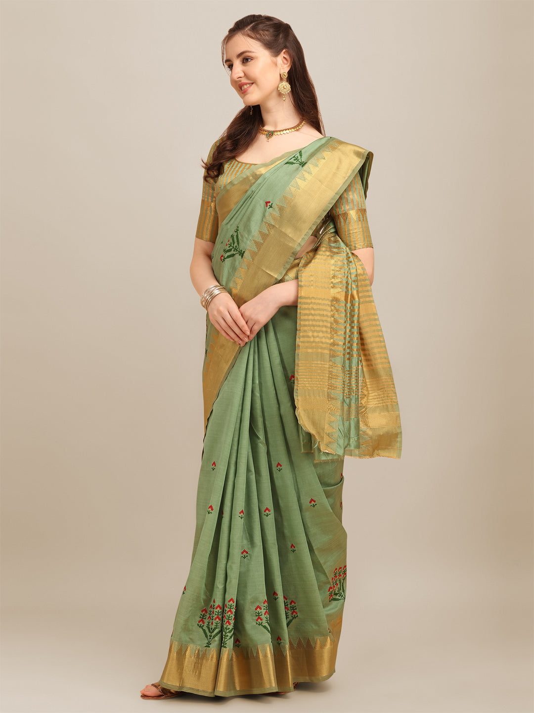 Dhiyona RV Women's Assam Silk Colorful Thread Embroidered Saree ( KVD1226 )