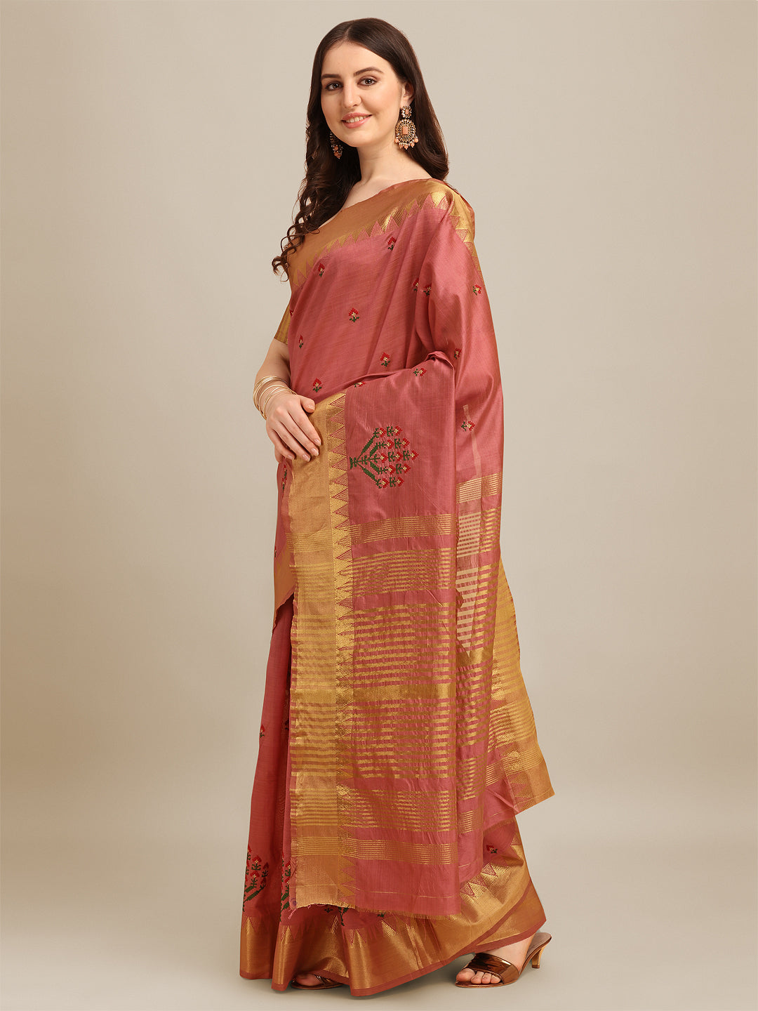 Dhiyona RV Women's Assam Silk Colorful Thread Embroidered Saree ( KVD1227 )