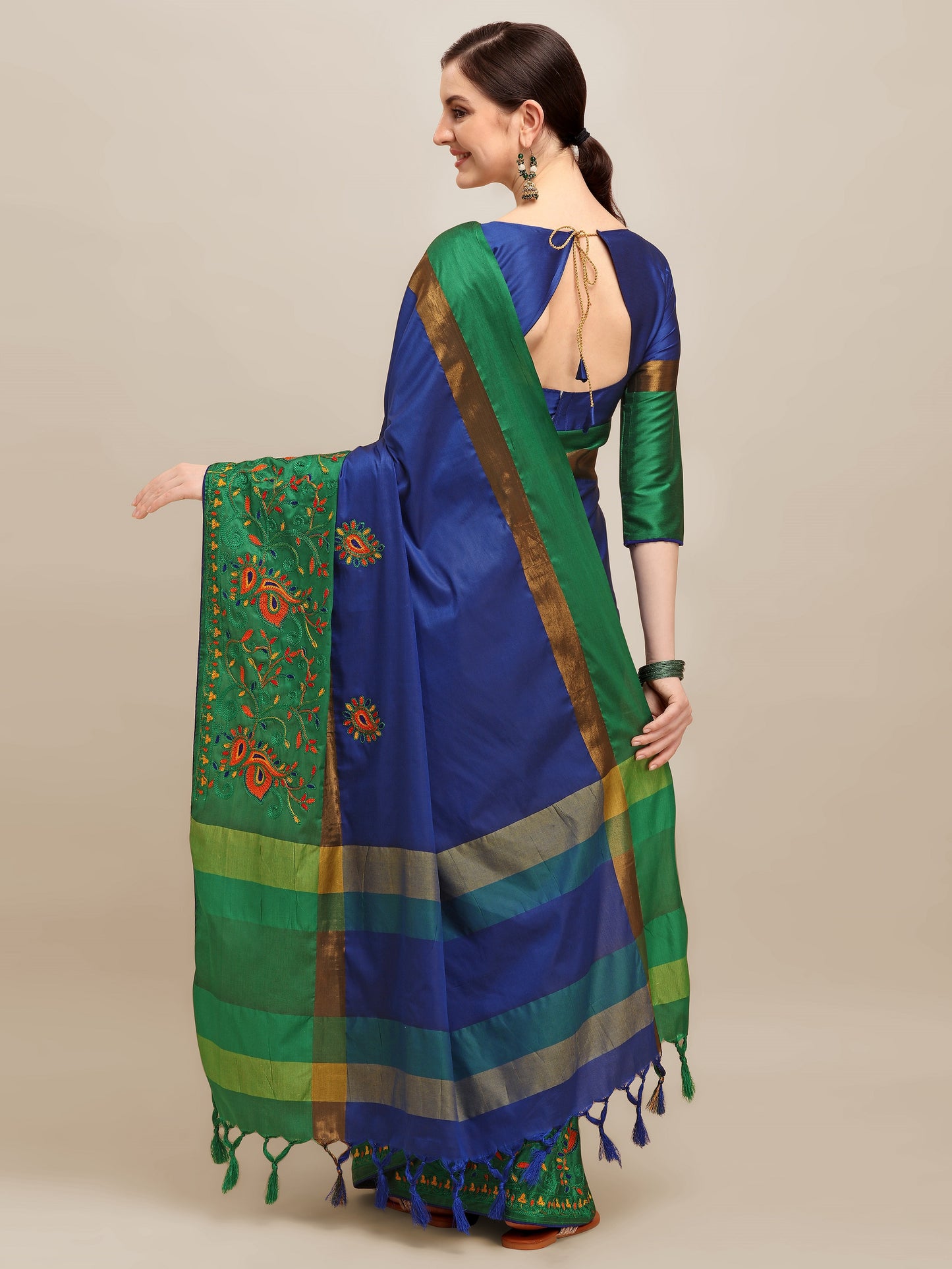 Dhiyona RV Women's Designer Traditional Embroidered Cotton Silk Saree With Blouse ( KVD1233 )