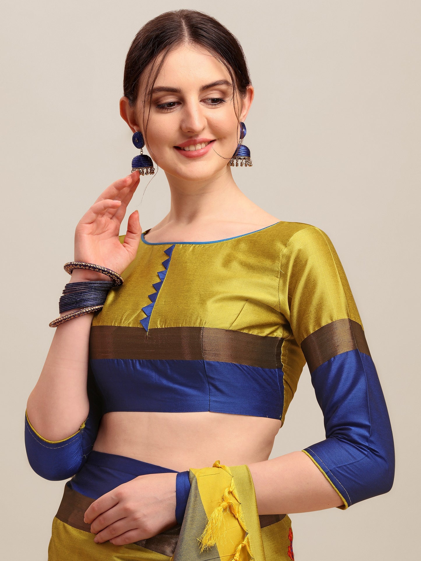 Dhiyona RV Women's Designer Traditional Embroidered Cotton Silk Saree With Blouse ( KVD1242 )