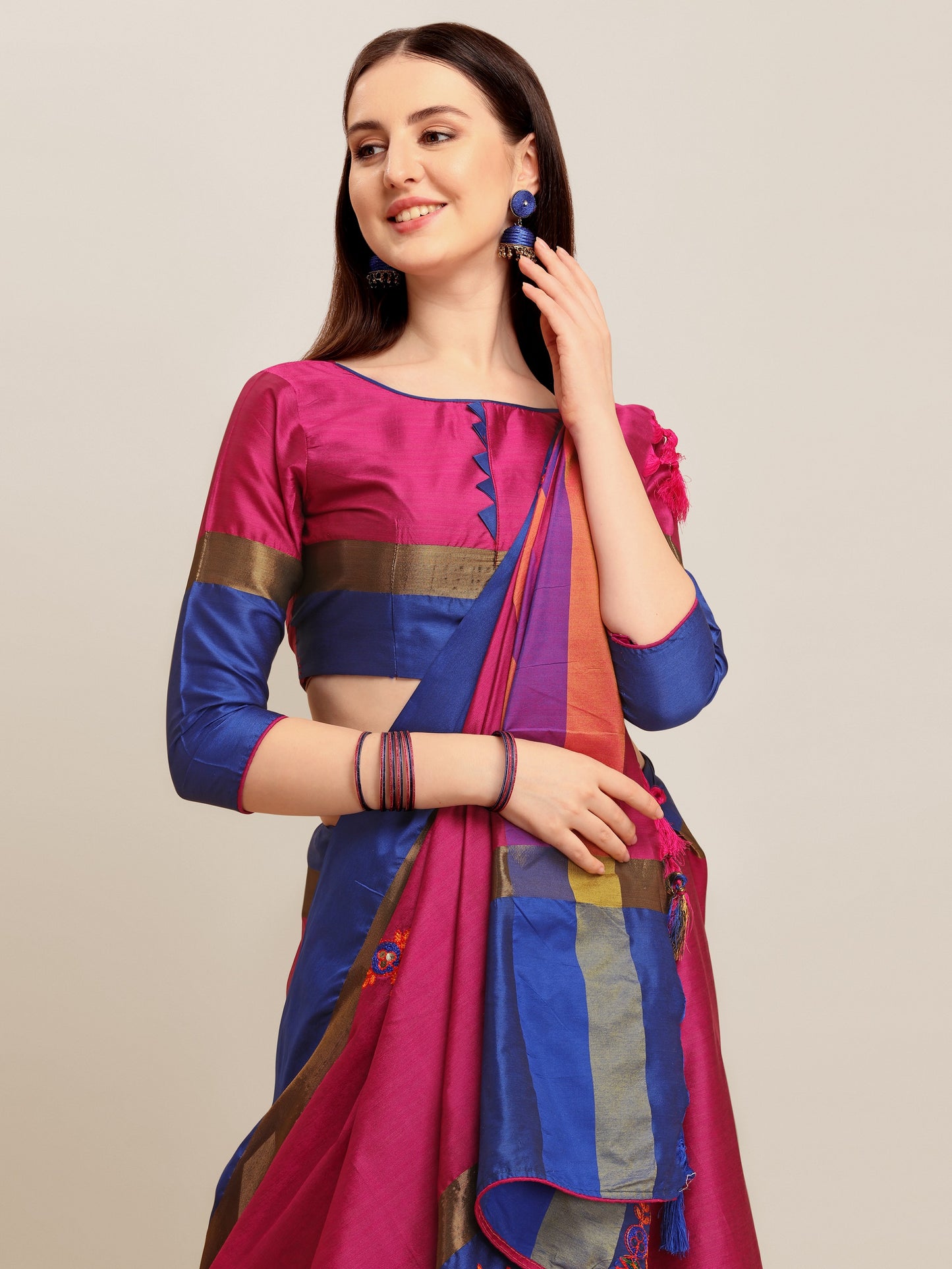 Dhiyona RV Women's Designer Traditional Embroidered Cotton Silk Saree With Blouse ( KVD1244 )