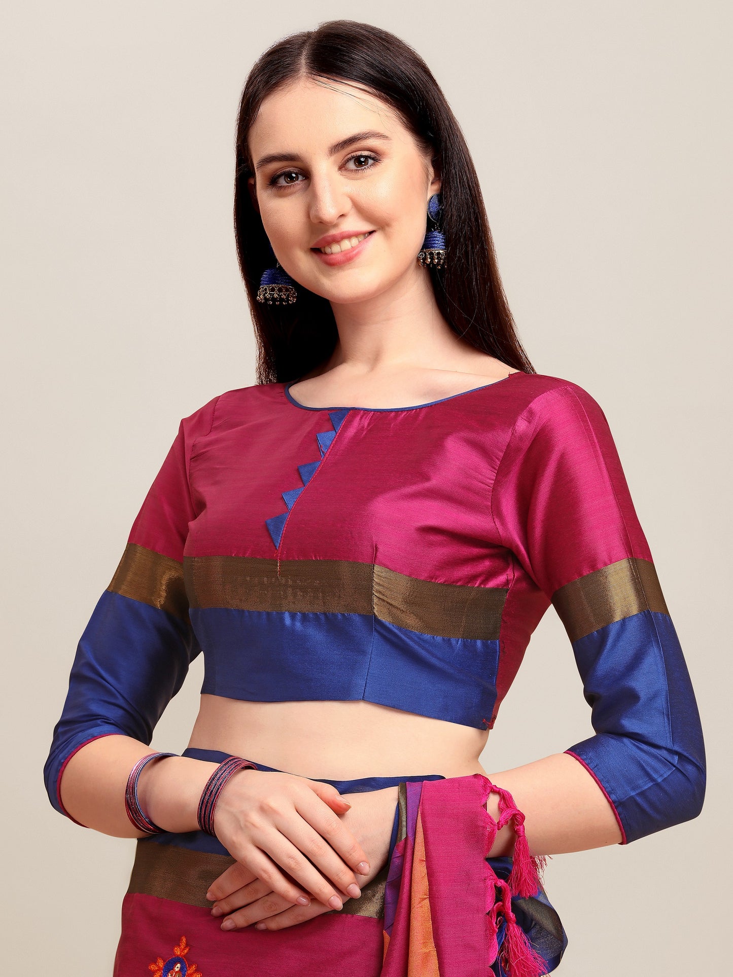 Dhiyona RV Women's Designer Traditional Embroidered Cotton Silk Saree With Blouse ( KVD1244 )