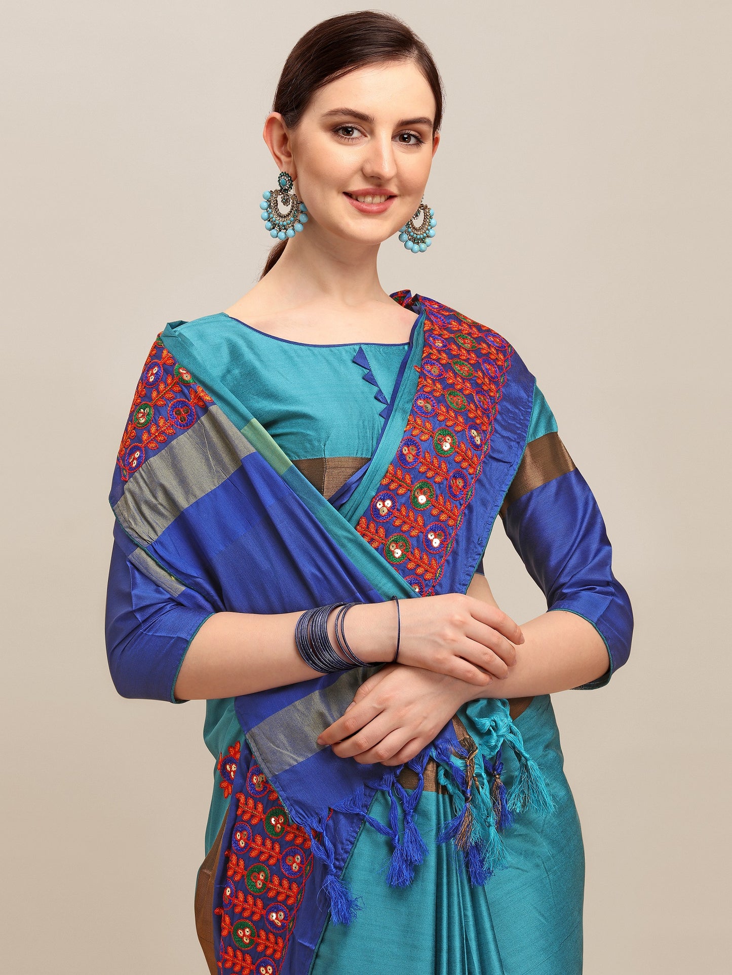 Dhiyona RV Women's Designer Traditional Embroidered Cotton Silk Saree With Blouse ( KVD1245 )