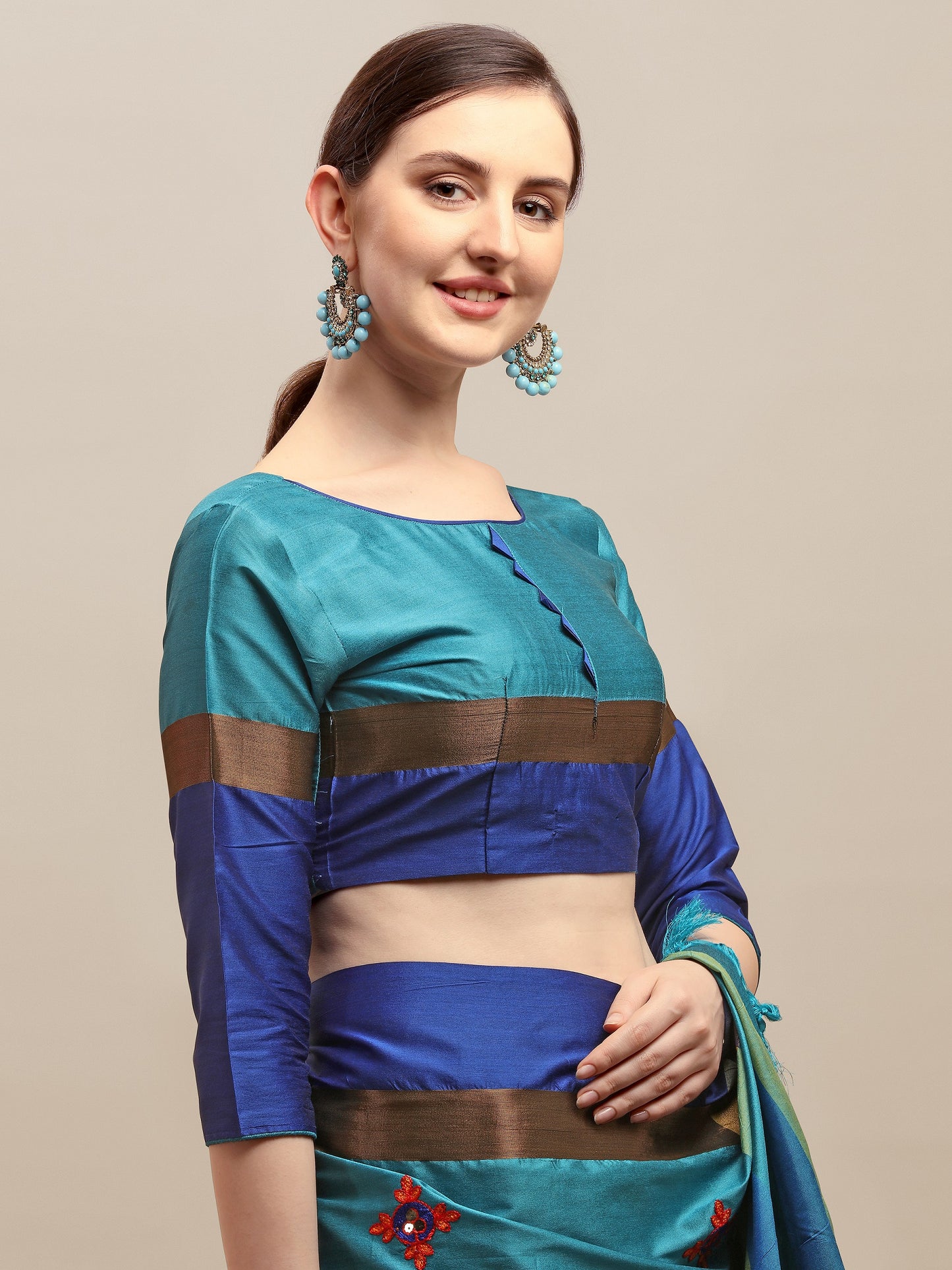 Dhiyona RV Women's Designer Traditional Embroidered Cotton Silk Saree With Blouse ( KVD1245 )