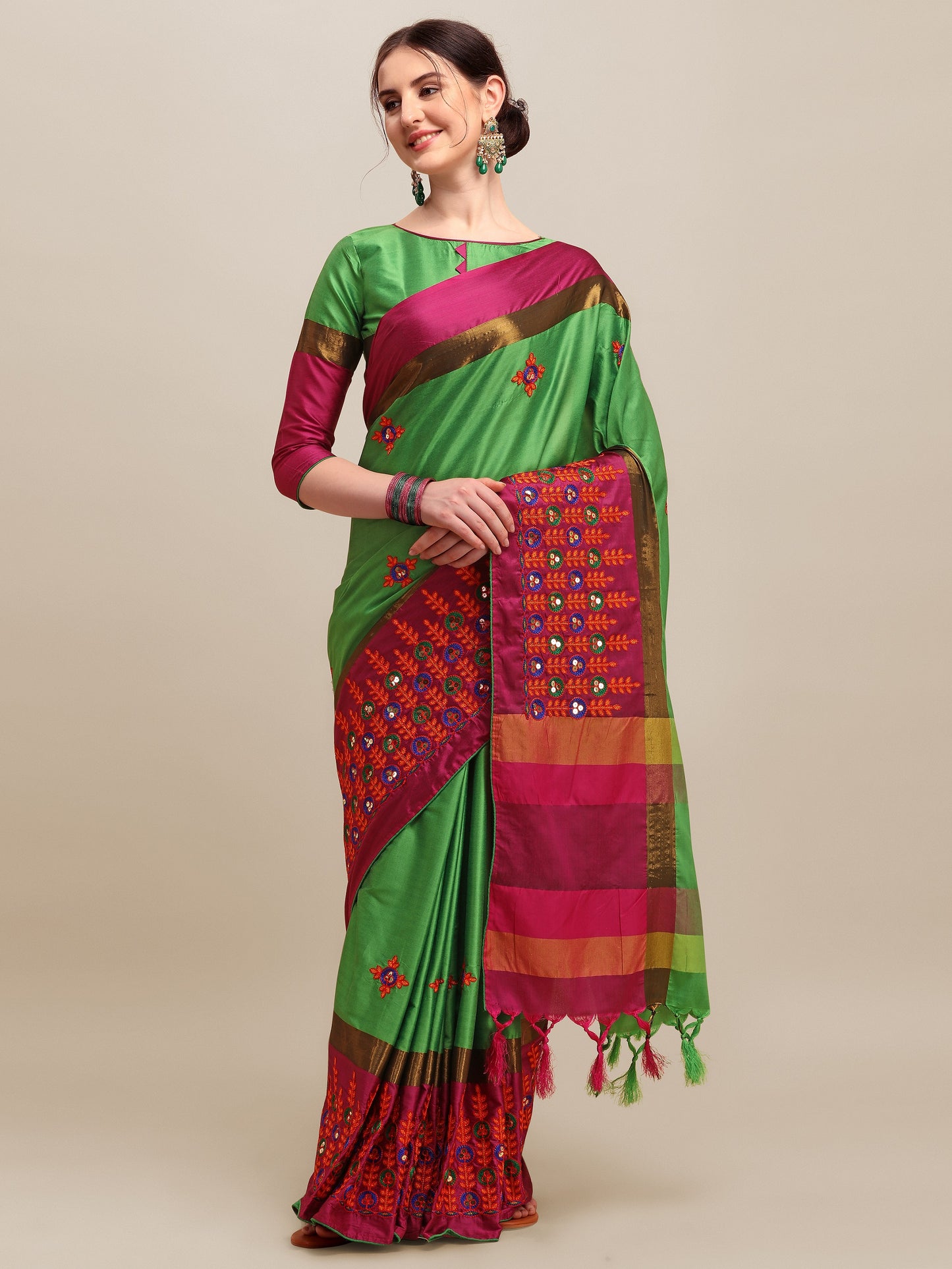 Dhiyona RV Women's Designer Traditional Embroidered Cotton Silk Saree With Blouse ( KVD1246 )