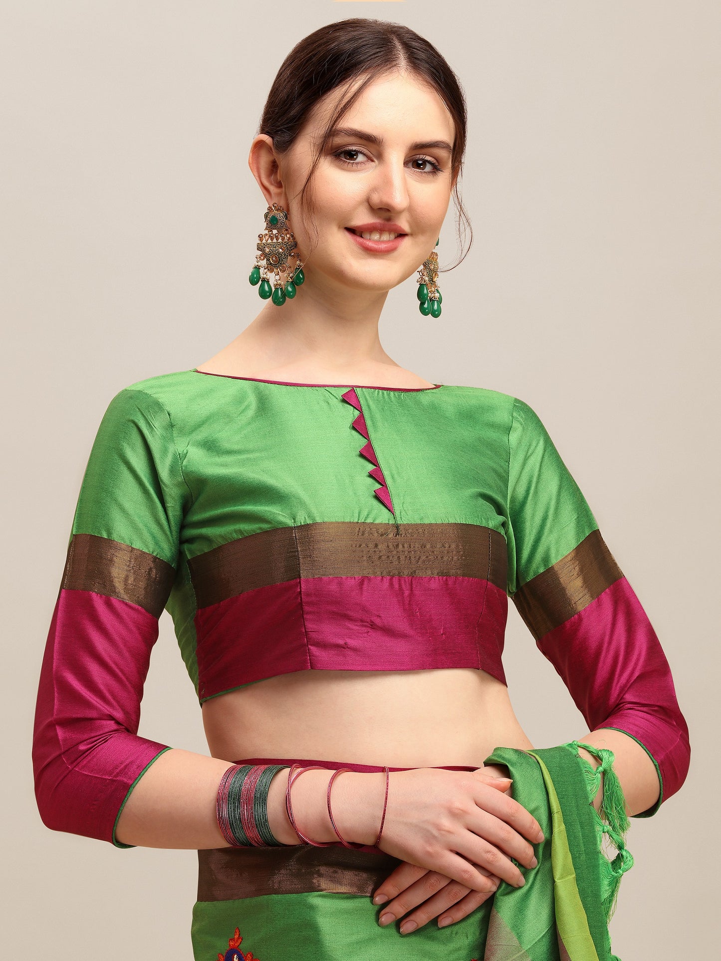 Dhiyona RV Women's Designer Traditional Embroidered Cotton Silk Saree With Blouse ( KVD1246 )
