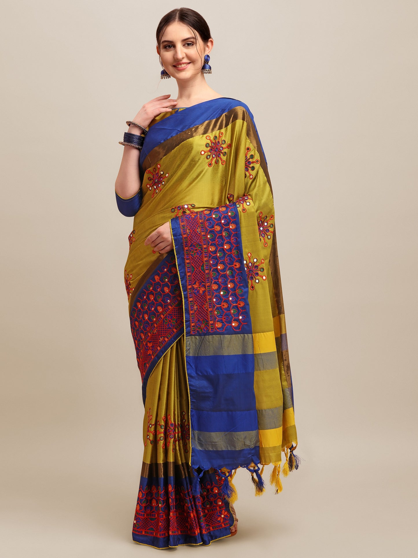 Dhiyona RV Women's Designer Traditional Embroidered Cotton Silk Saree With Blouse ( KVD1254 )