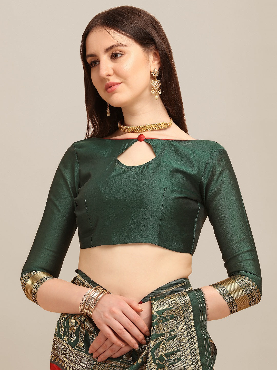 Dhiyona RV Women's Banarasi Jacquard With Zari Weaving And Kutchi Embroidered Saree ( KVD1266 )
