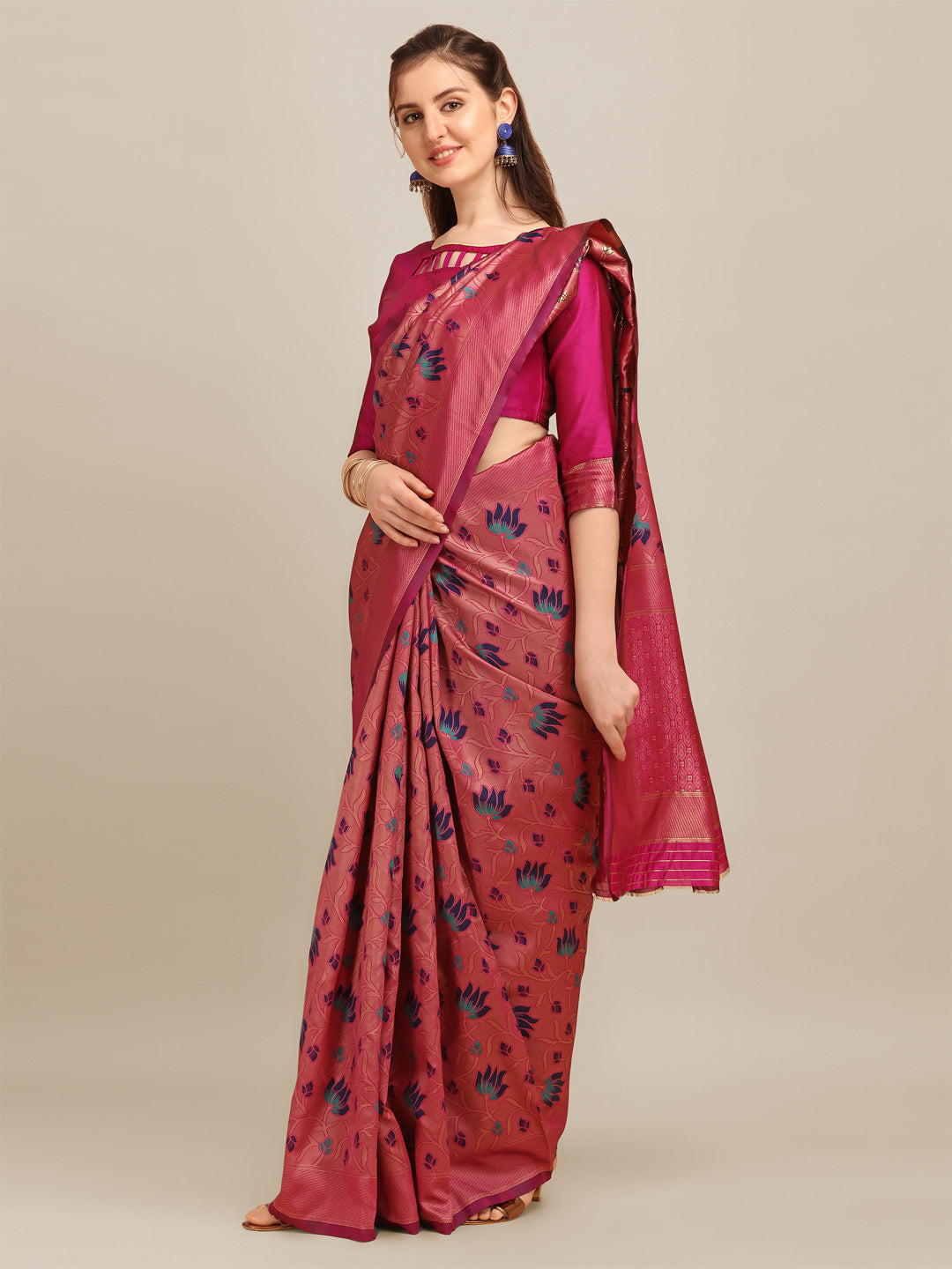 Dhiyona RV Women's Banarasi Cotton Silk With Zari Weaving Saree With Blouse ( KVD1271 )