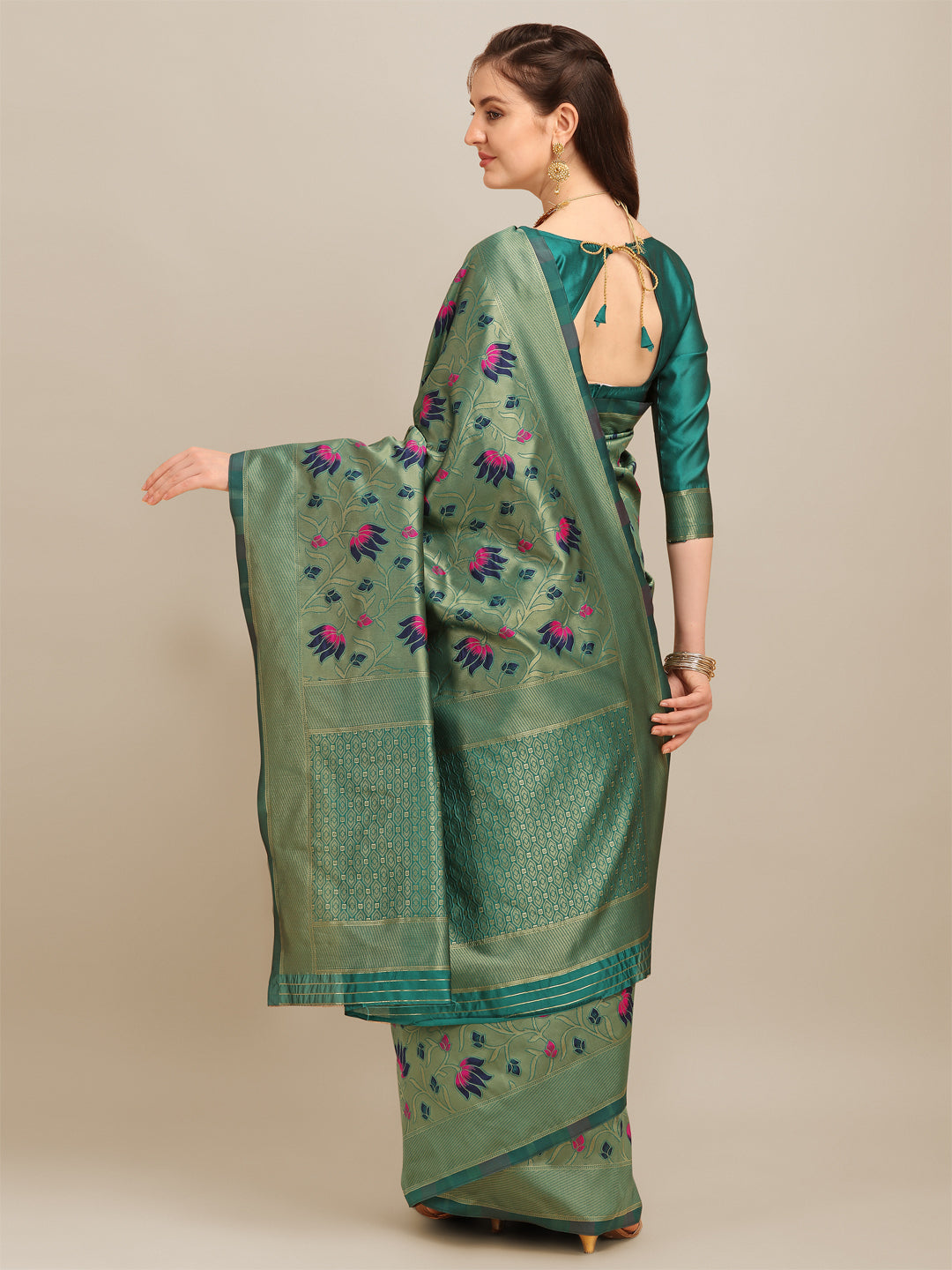Dhiyona RV Women's Banarasi Cotton Silk With Zari Weaving Saree With Blouse ( KVD1272 )