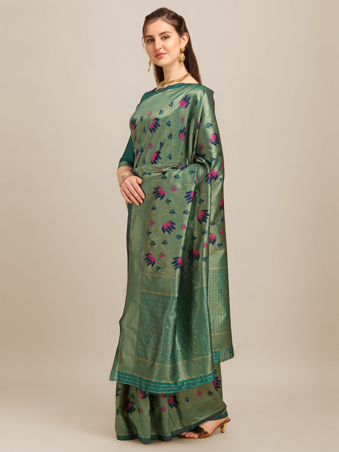 Dhiyona RV Women's Banarasi Cotton Silk With Zari Weaving Saree With Blouse ( KVD1272 )