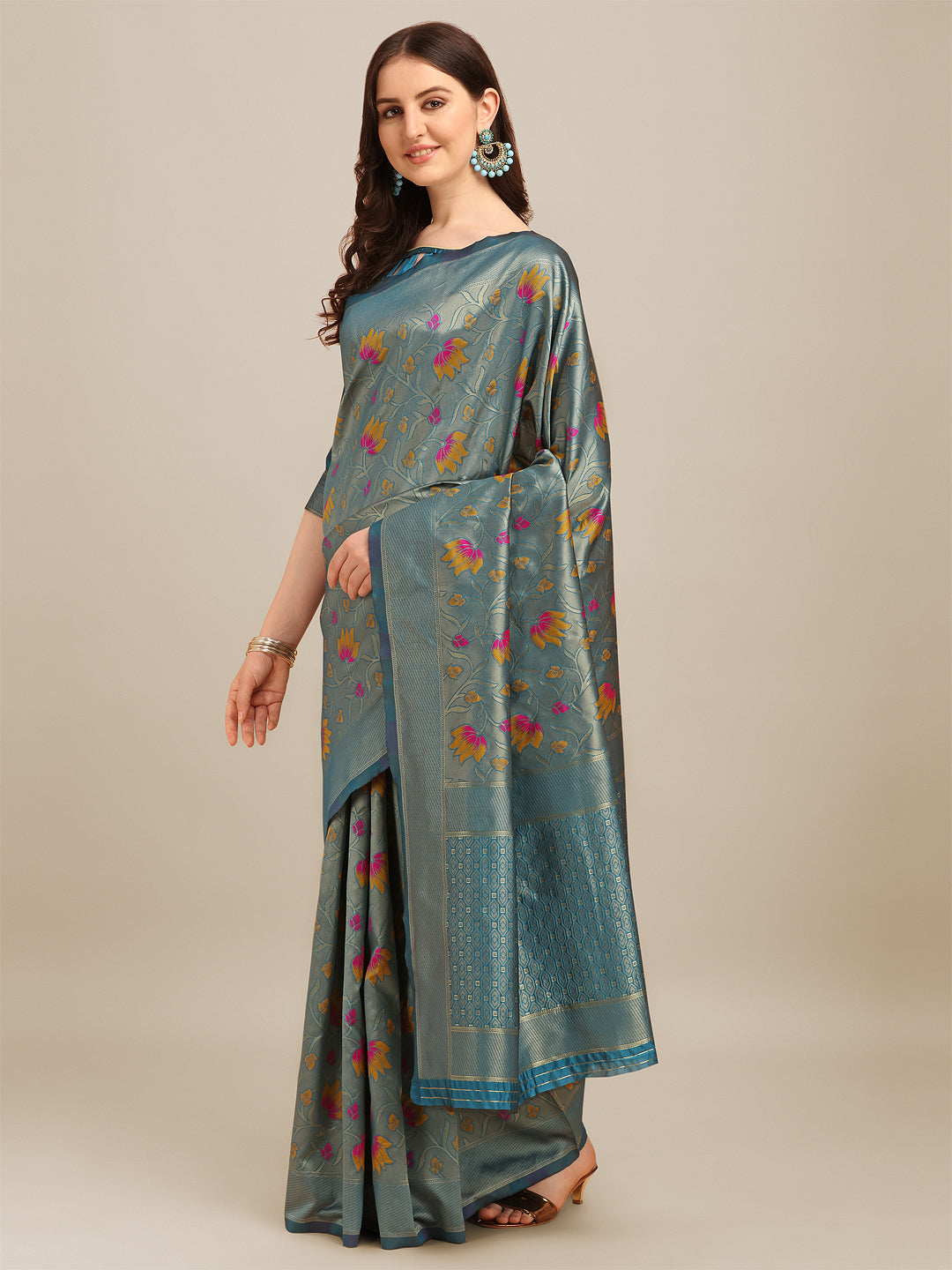 Dhiyona RV Women's Banarasi Cotton Silk With Zari Weaving Saree With Blouse ( KVD1274 )