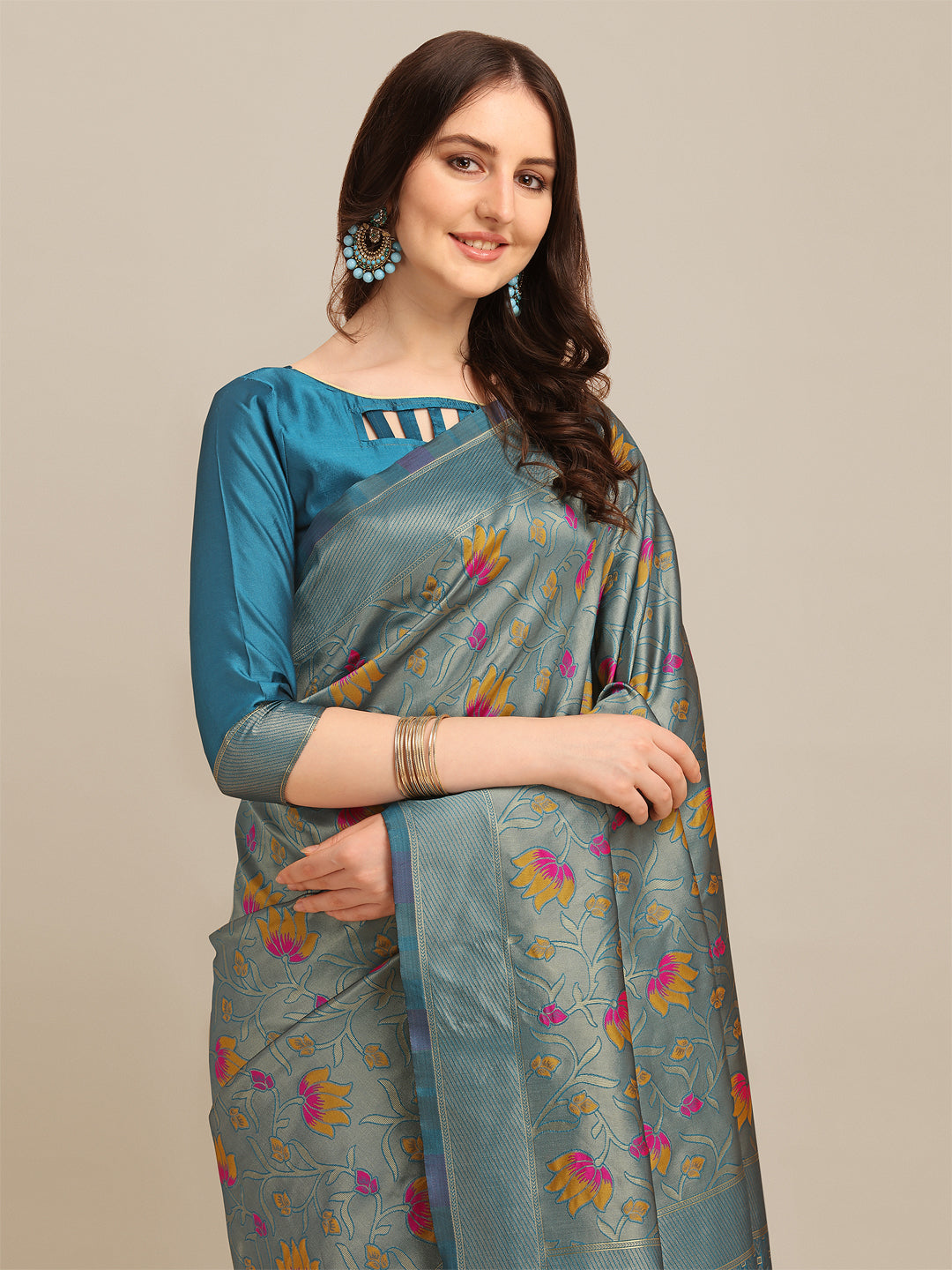 Dhiyona RV Women's Banarasi Cotton Silk With Zari Weaving Saree With Blouse ( KVD1274 )