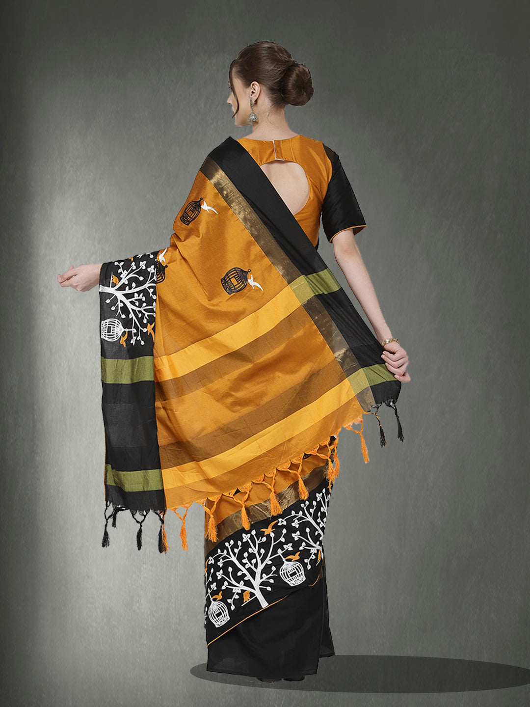 Dhiyona RV Women's Designer Traditional Embroidered Cotton Silk Saree With Blouse ( KVD1316 )