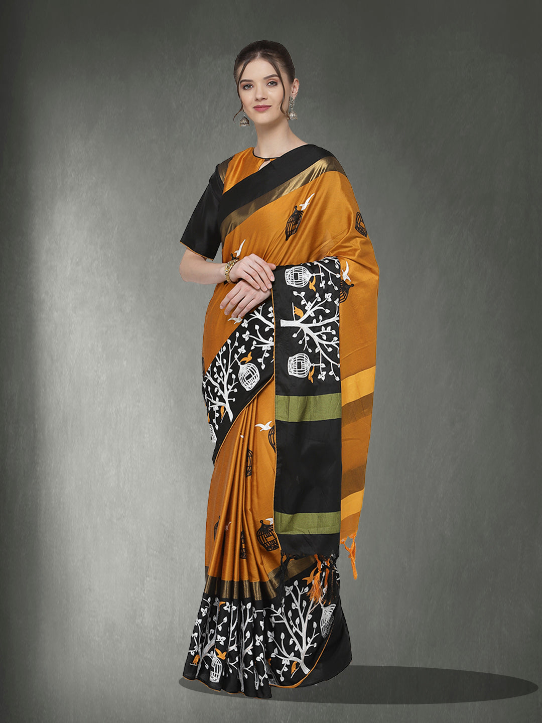Dhiyona RV Women's Designer Traditional Embroidered Cotton Silk Saree With Blouse ( KVD1316 )