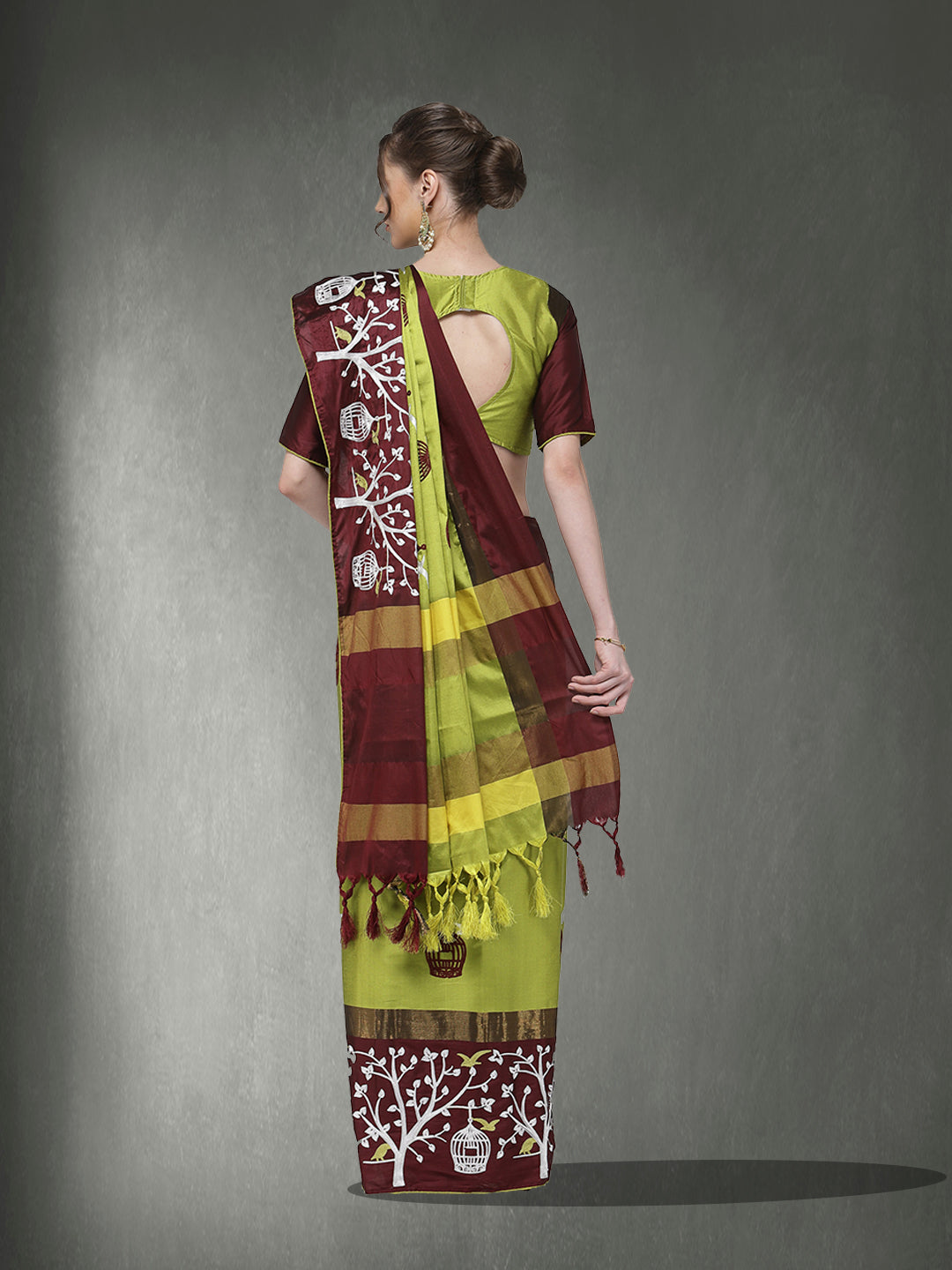 Dhiyona RV Women's Designer Traditional Embroidered Cotton Silk Saree With Blouse ( KVD1318 )