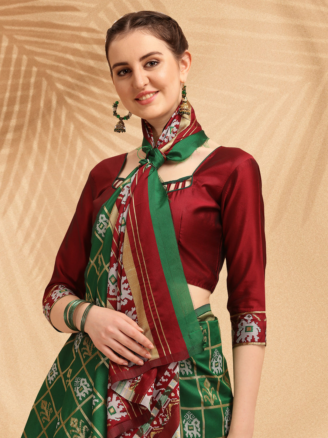 Dhiyona RV Women's Banarasi Cotton Silk With Patola Weaving Pattern Saree With Blouse ( KVD1334 )