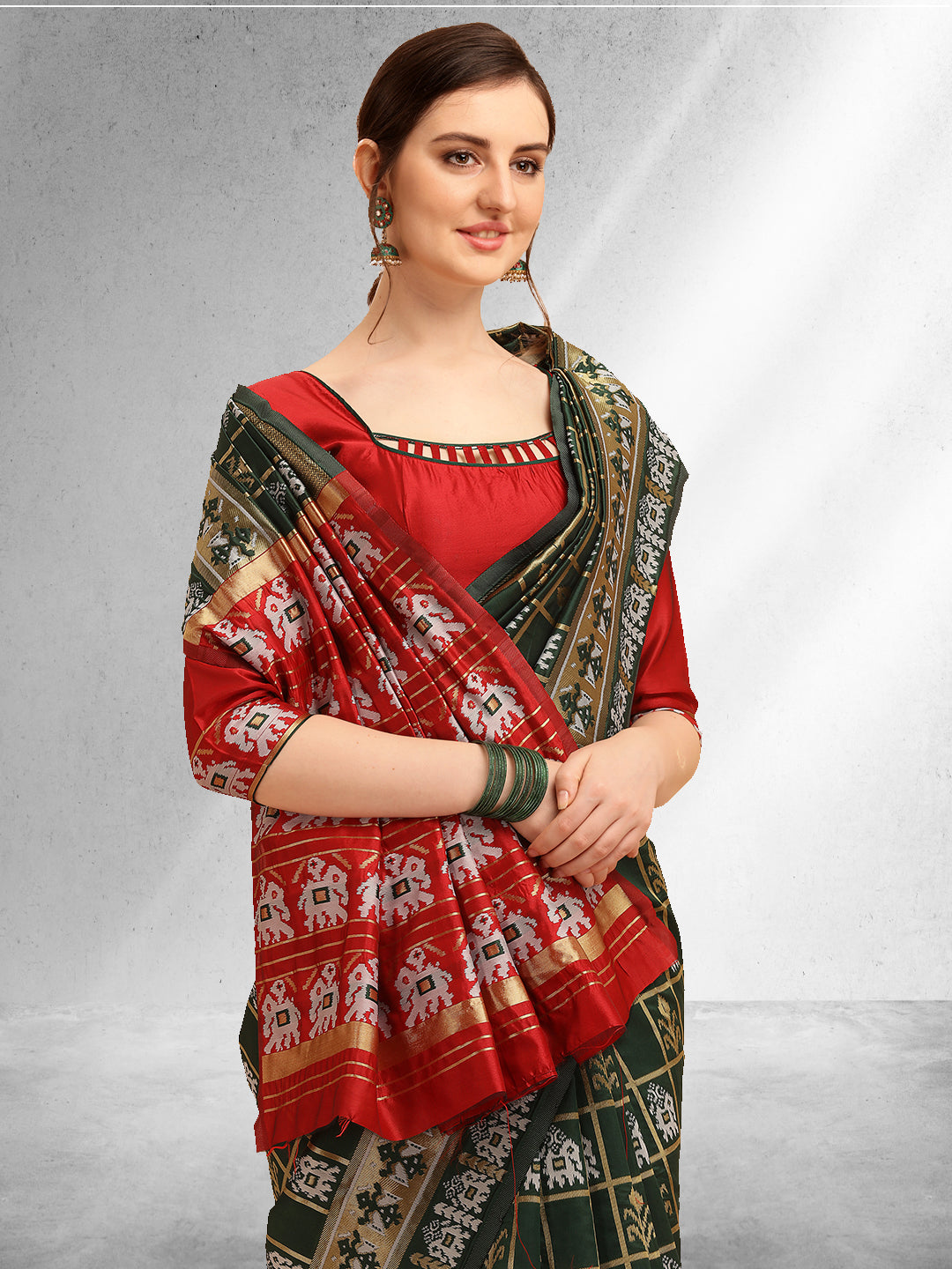 Dhiyona RV Women's Banarasi Cotton Silk With Patola Weaving Pattern Saree With Blouse ( KVD1337 )