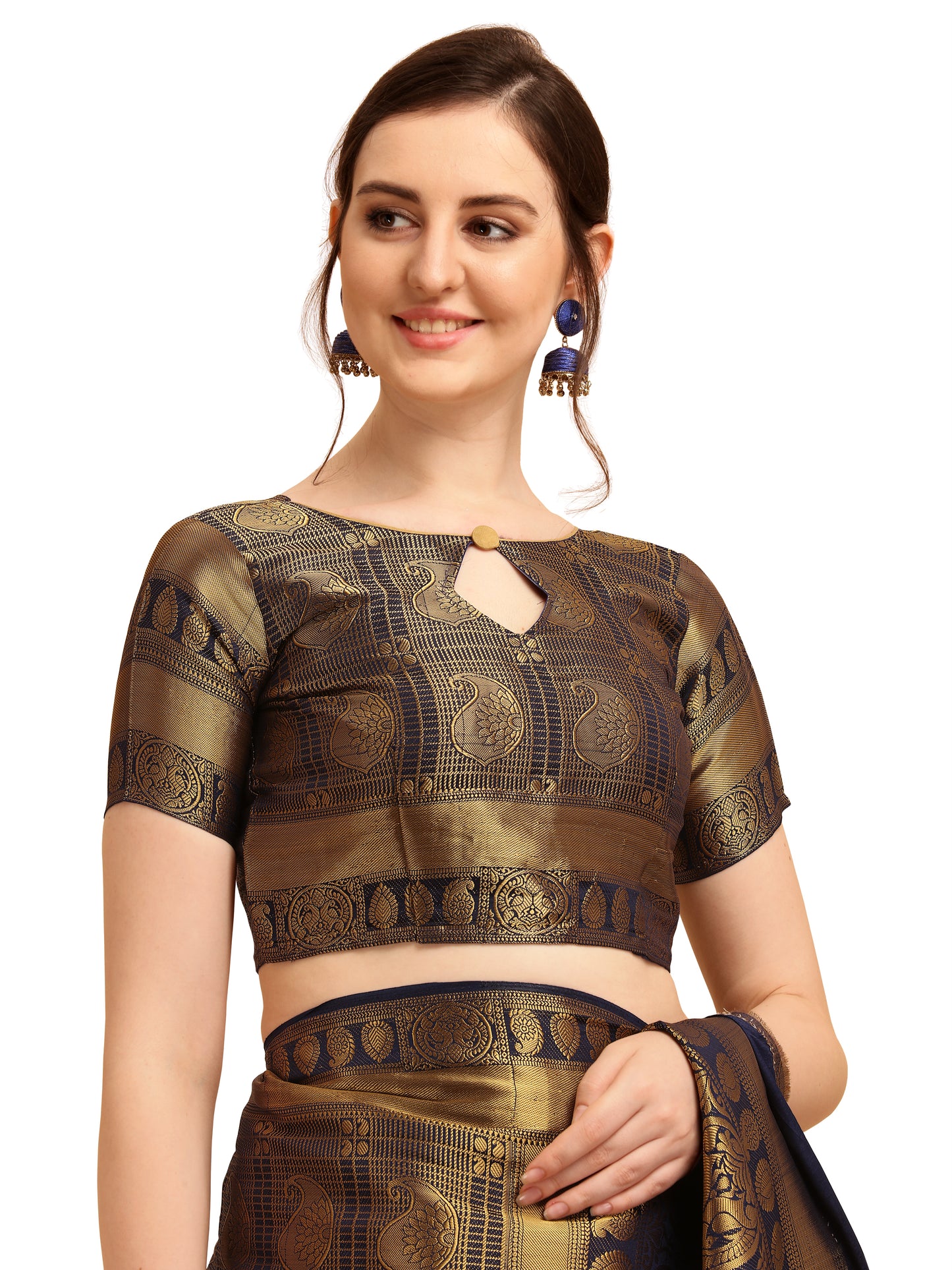 Dhiyona RV Women's Banarasi Cotton Silk With Golden Zari Weaving Pattern Saree With Blouse ( KVD1351 )