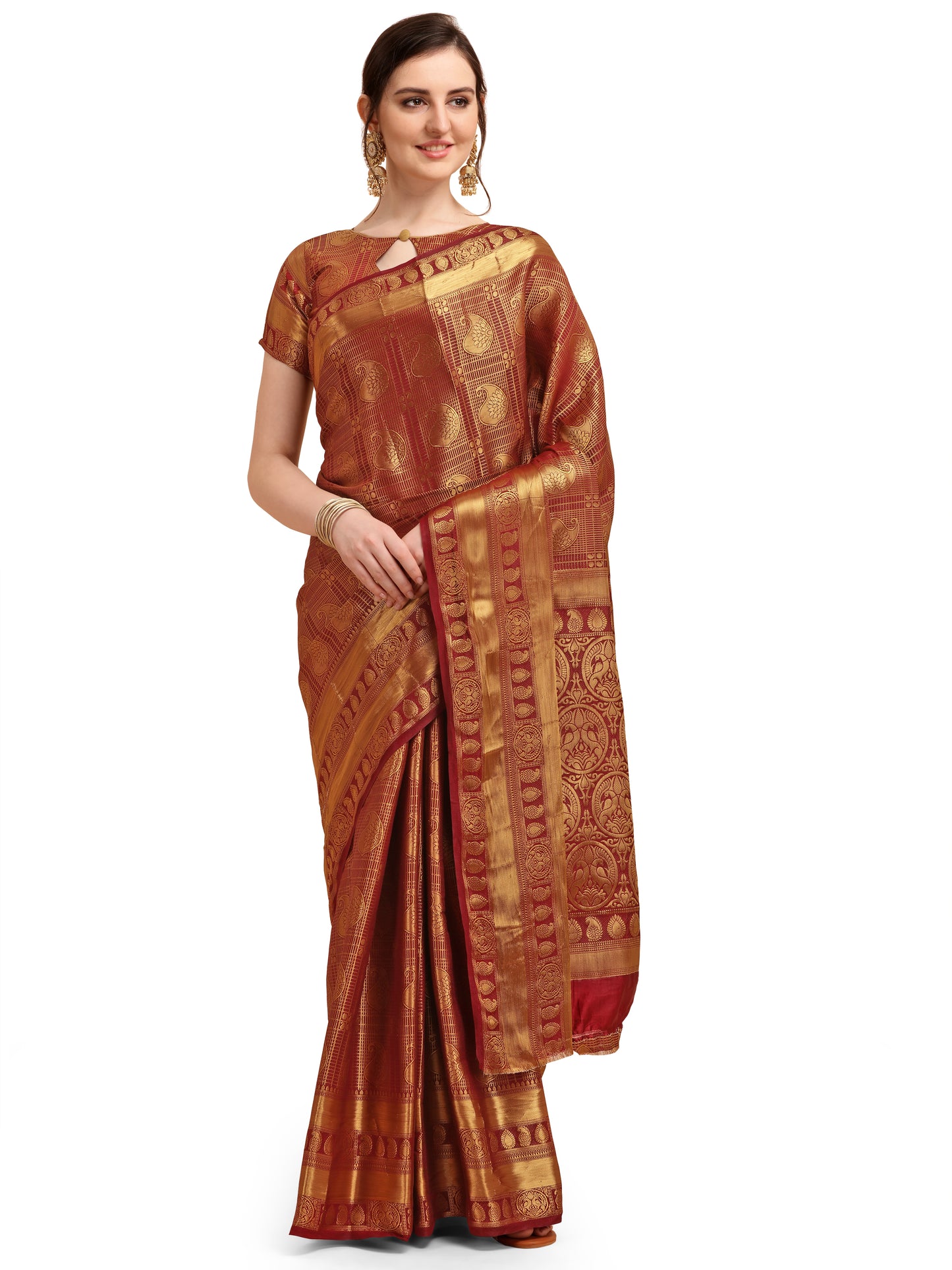 Dhiyona RV Women's Banarasi Cotton Silk With Golden Zari Weaving Pattern Saree With Blouse ( KVD1353 )