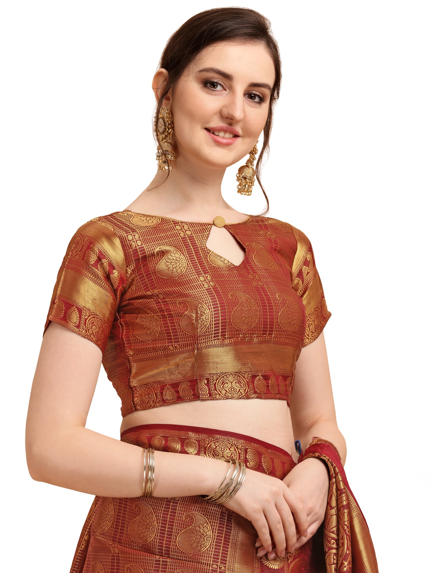 Dhiyona RV Women's Banarasi Cotton Silk With Golden Zari Weaving Pattern Saree With Blouse ( KVD1353 )