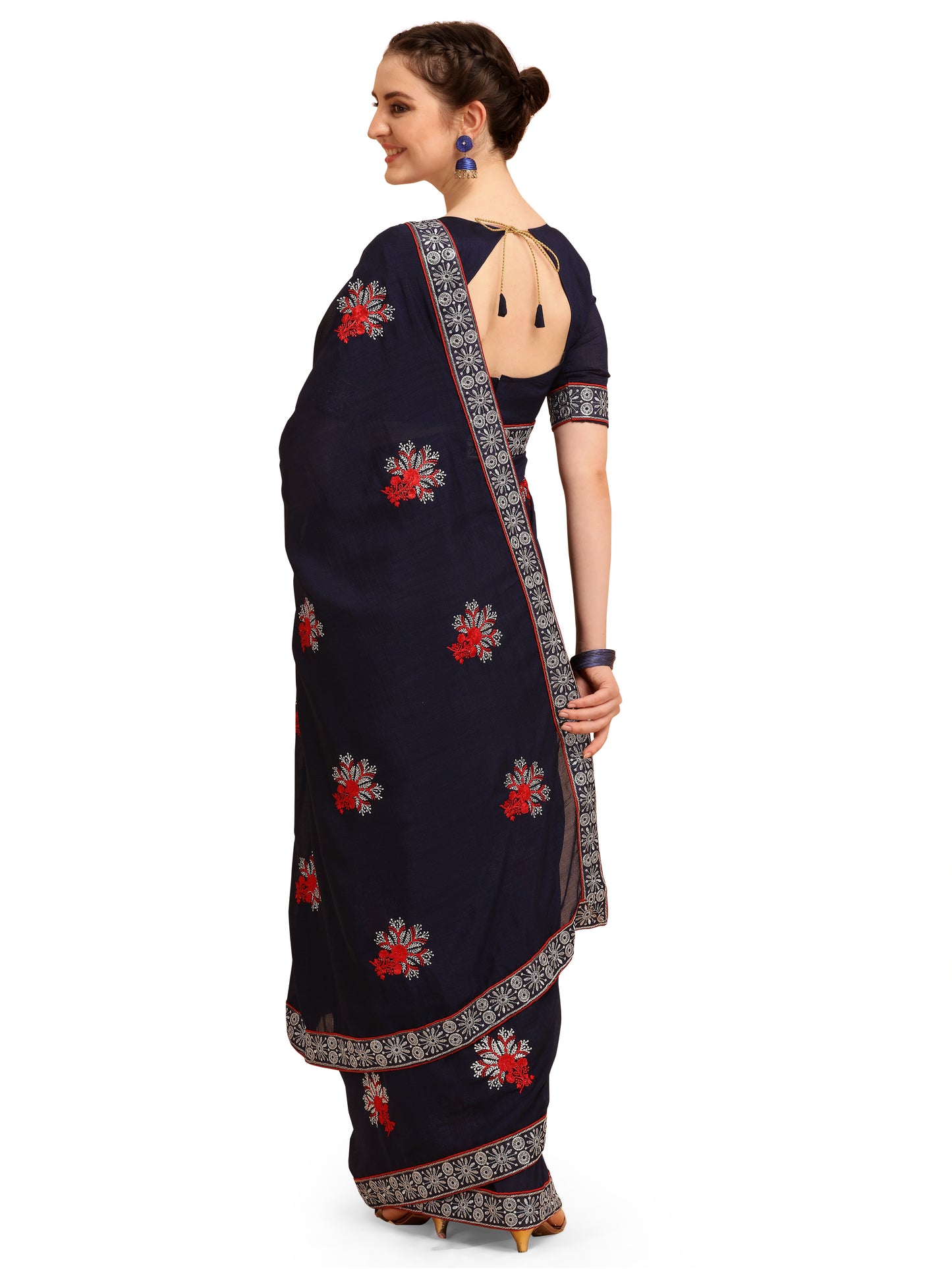 Dhiyona RV Women's Vichitra Silk With Zari Embroidery Saree ( KVD1354 )