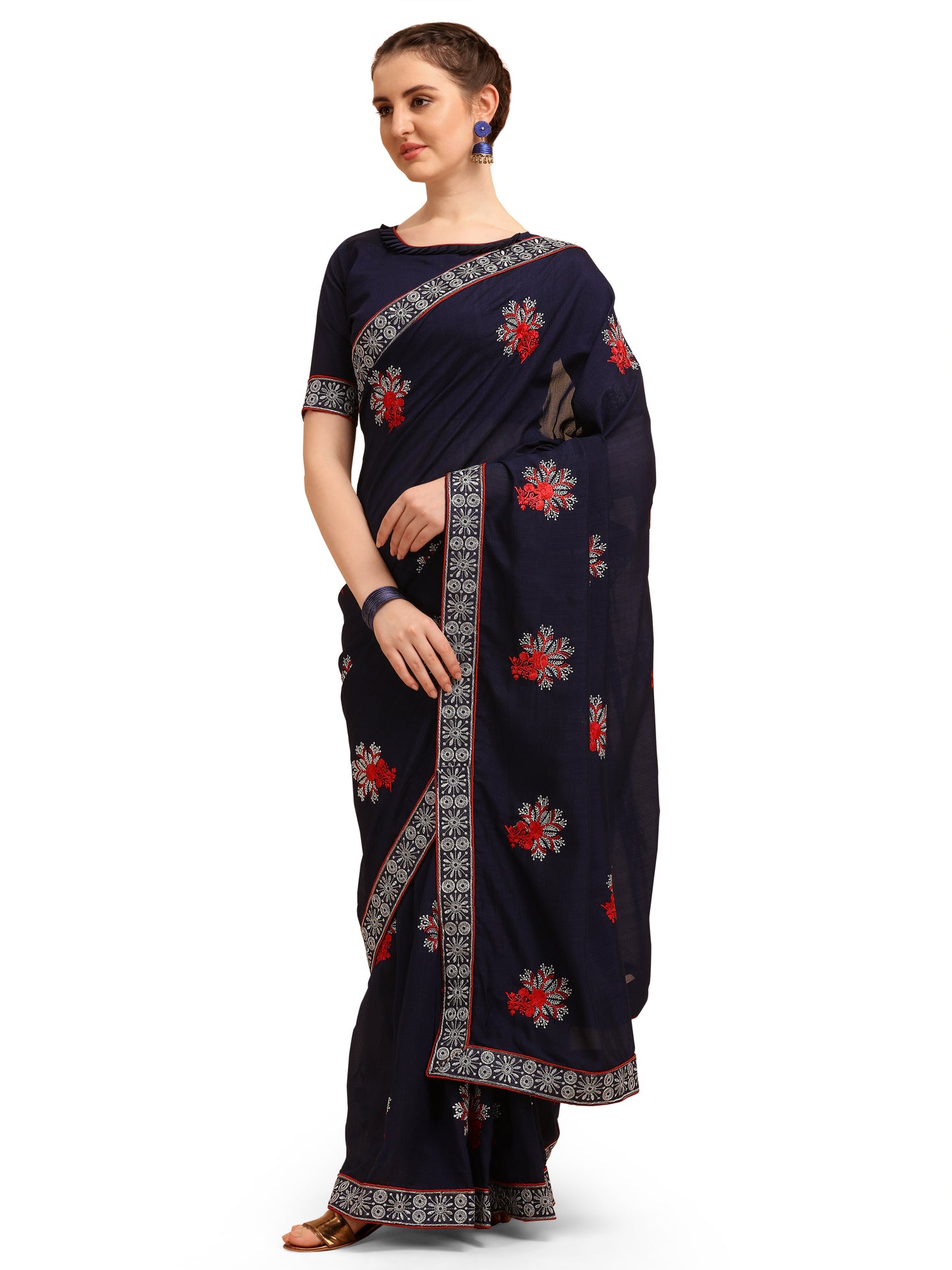Dhiyona RV Women's Vichitra Silk With Zari Embroidery Saree ( KVD1354 )