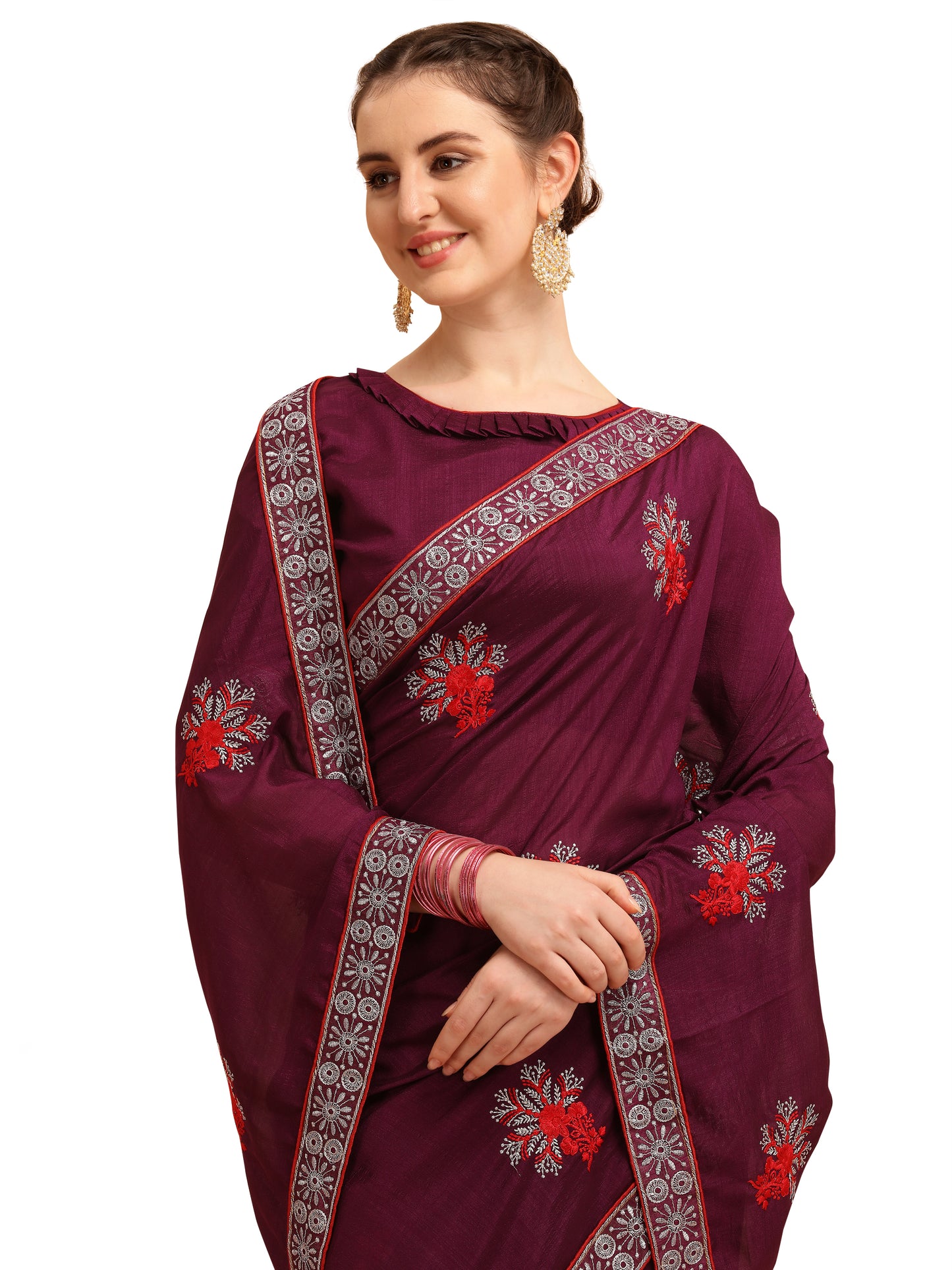Dhiyona RV Women's Vichitra Silk With Zari Embroidery Saree ( KVD1355 )